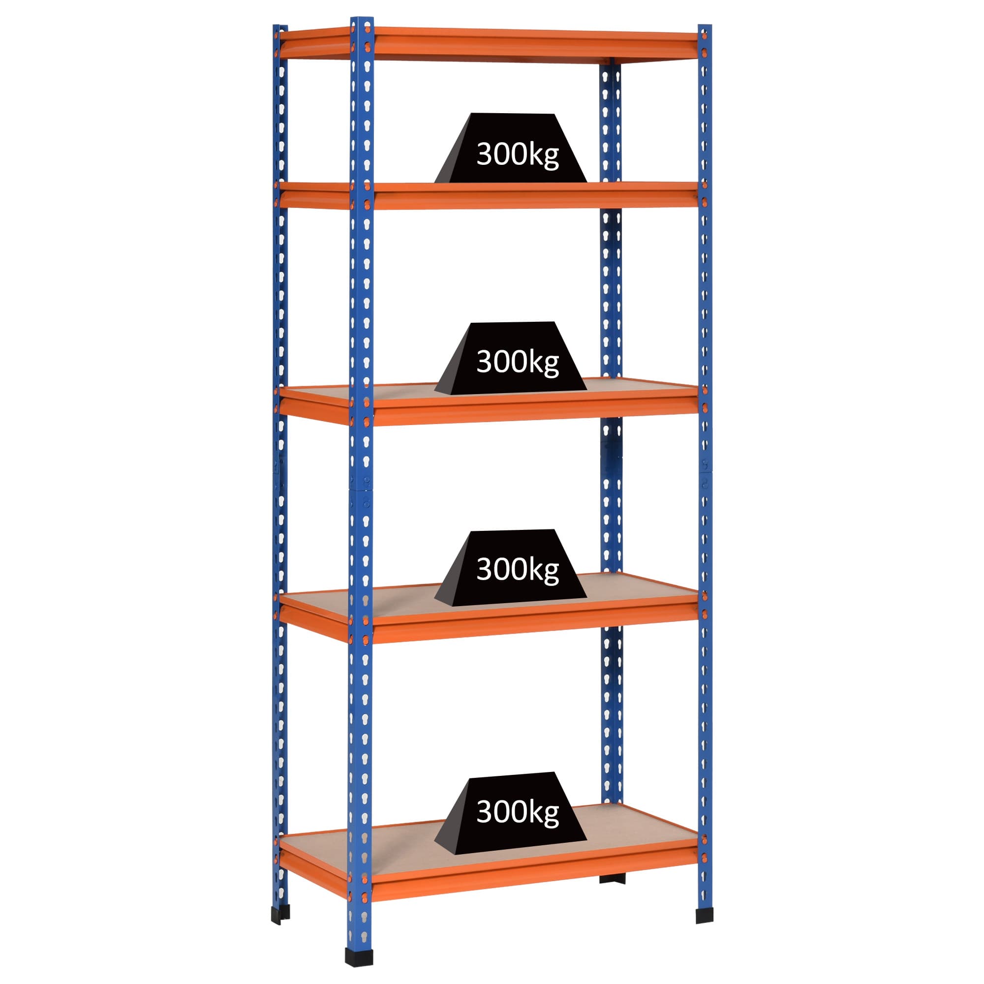 HOMCOM Étagère charge lourde en métal à 5 niveaux étagère de garage étagère de rangement capacité 1500 kg 80 x 40 x 182 cm bleu orange
