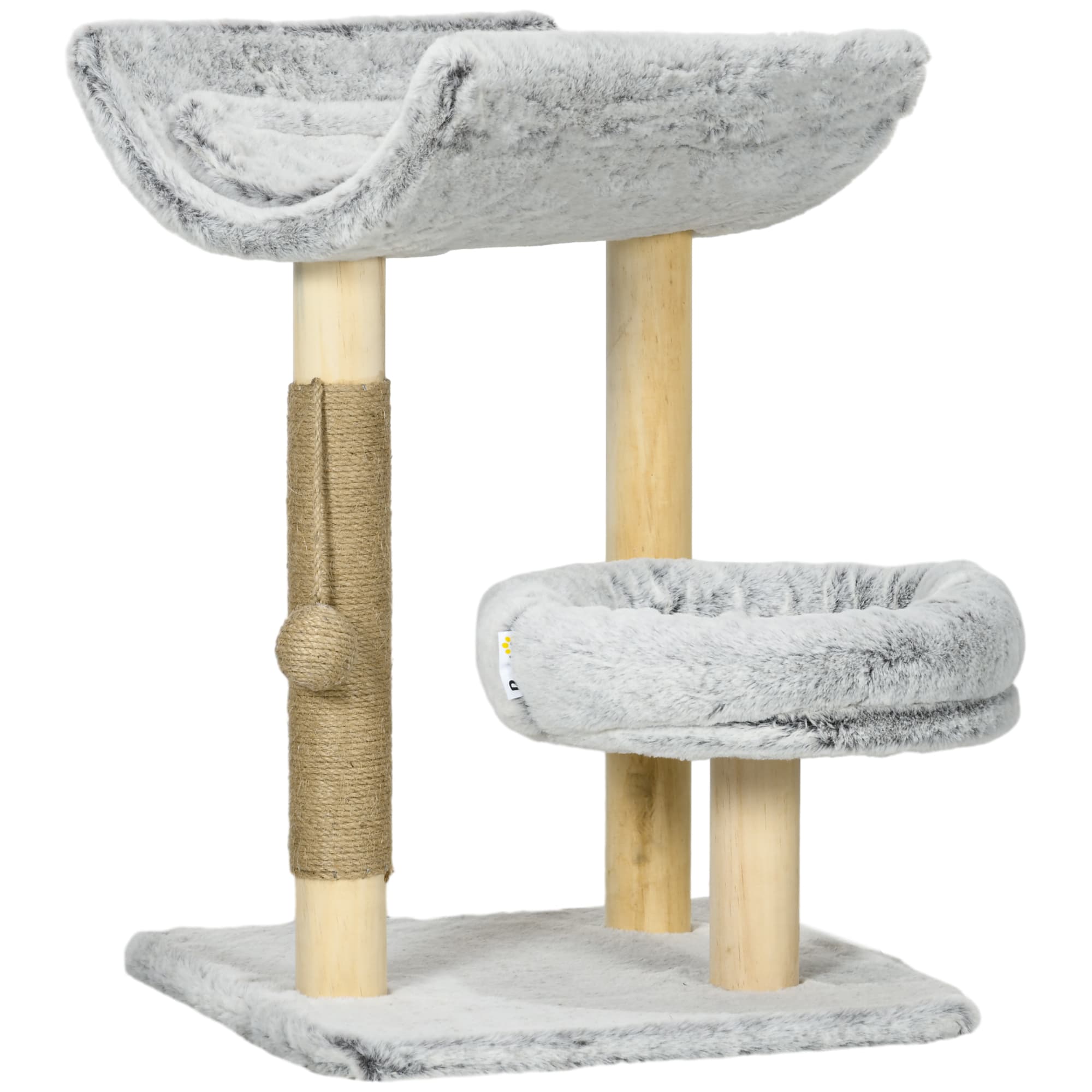 PawHut Abre à chat avec griffoir 1 niche supérieure avec coussin lavable 1 niche ronde peluche hauteur 66,5 cm gris