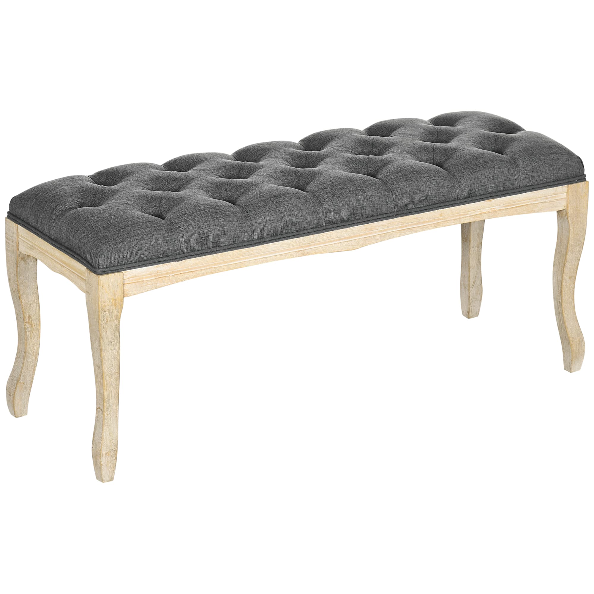 HOMCOM Banc Banquette capitonnée Style Classique 110 cm Bout de lit Rembourrée en lin piètement Bois hévéa sculpté Lin Beige
