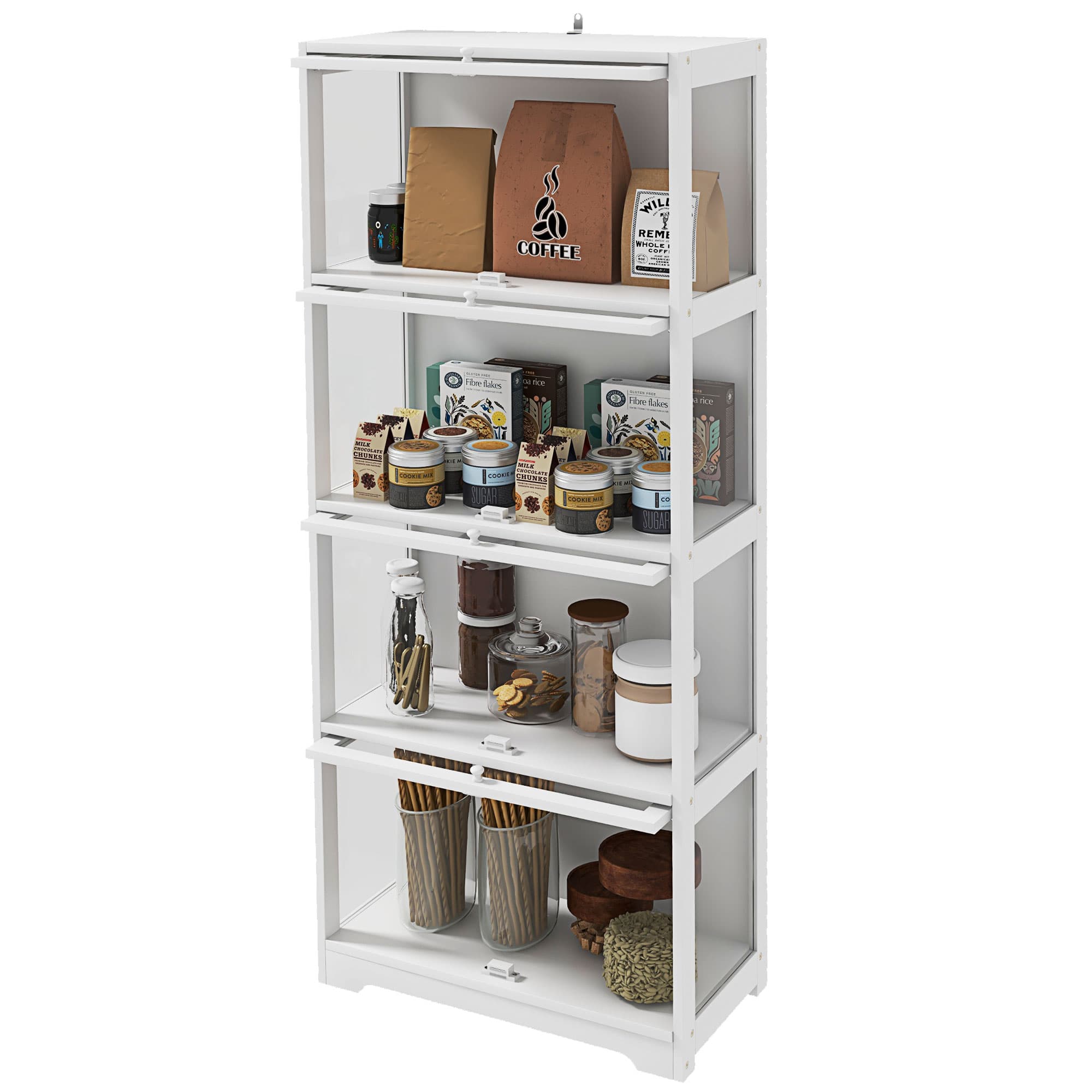 HOMCOM Vitrine pour collection buffet salon meuble de rangement à 4 niveaux avec portes à abattant, 59 x 30 x 139 cm, blanc