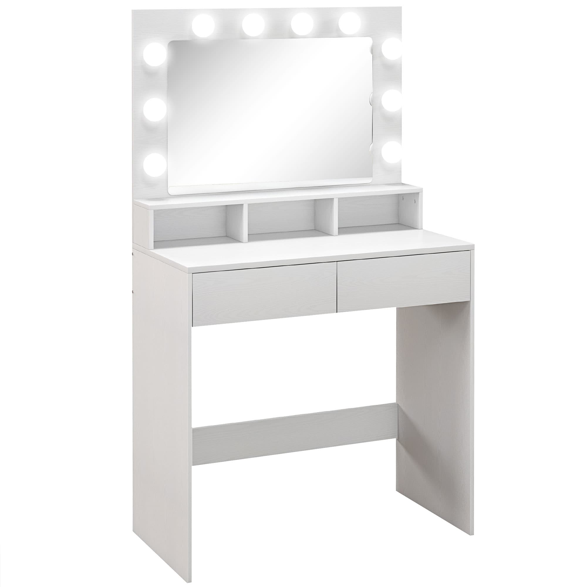 HOMCOM Coiffeuse avec miroir Hollywood, tiroirs, 3 modes d'éclairage, 10 ampoules, 80 x 40 x 135 cm, blanc