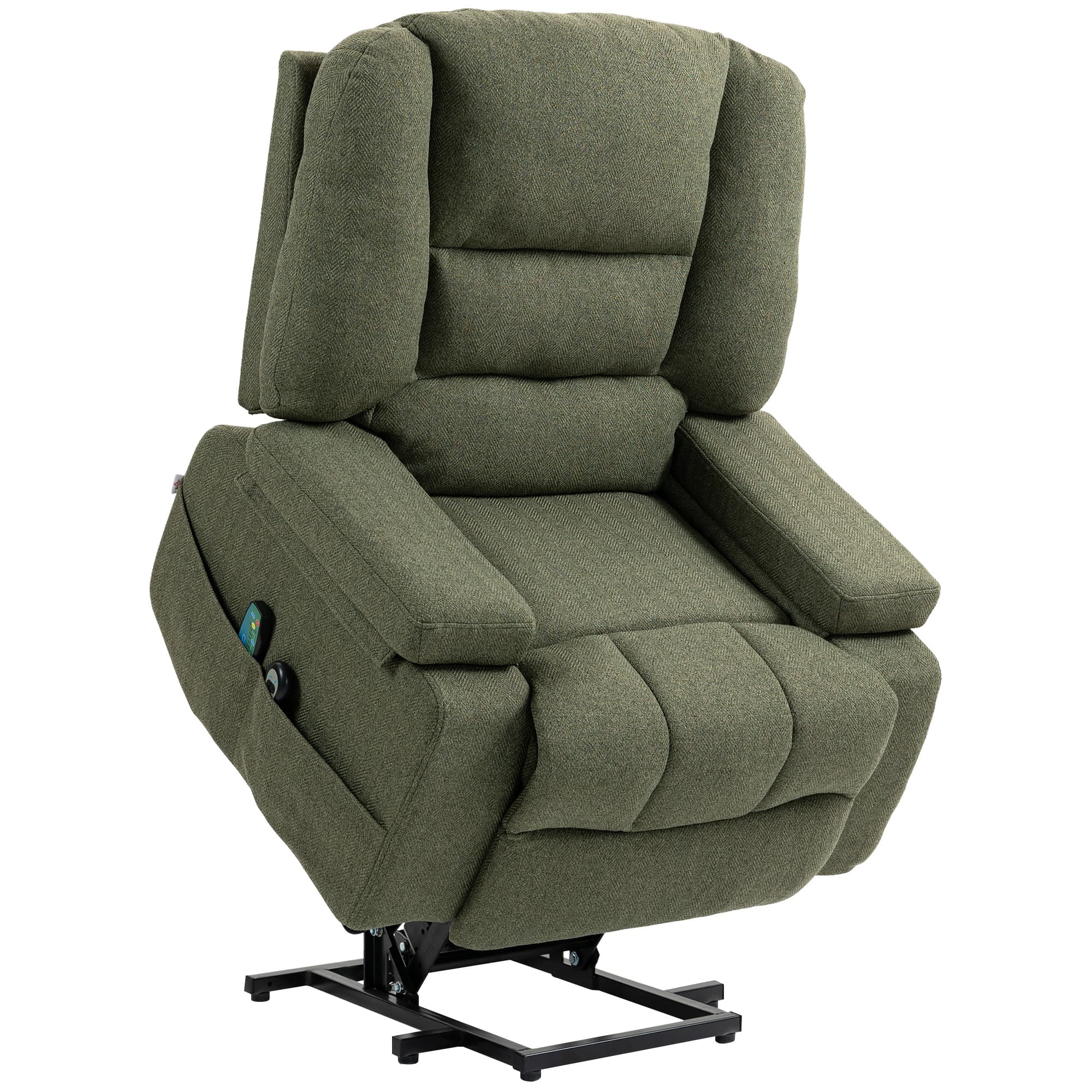 HOMCOM Fauteuil releveur relax électrique, fonction massage et chaleur, inclinaison réglable, repose-pied, télécommandes, vert