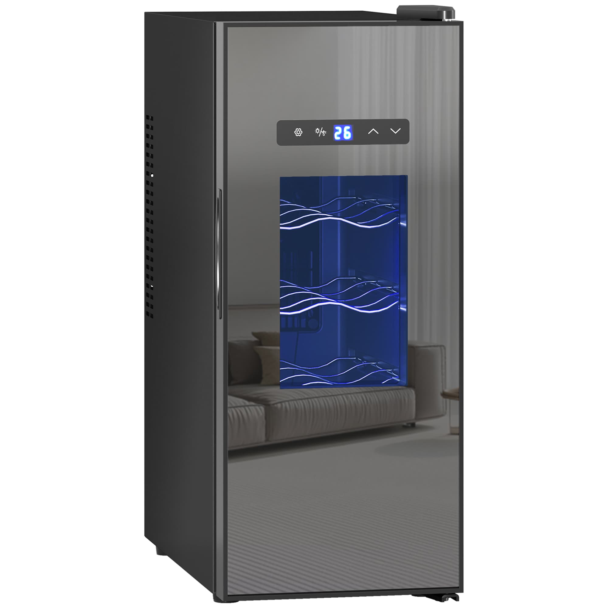 HOMCOM Cave à vin 12 bouteille 30L thermoélectrique double et silencieux avec porte en verre, LED, écran numérique, noir