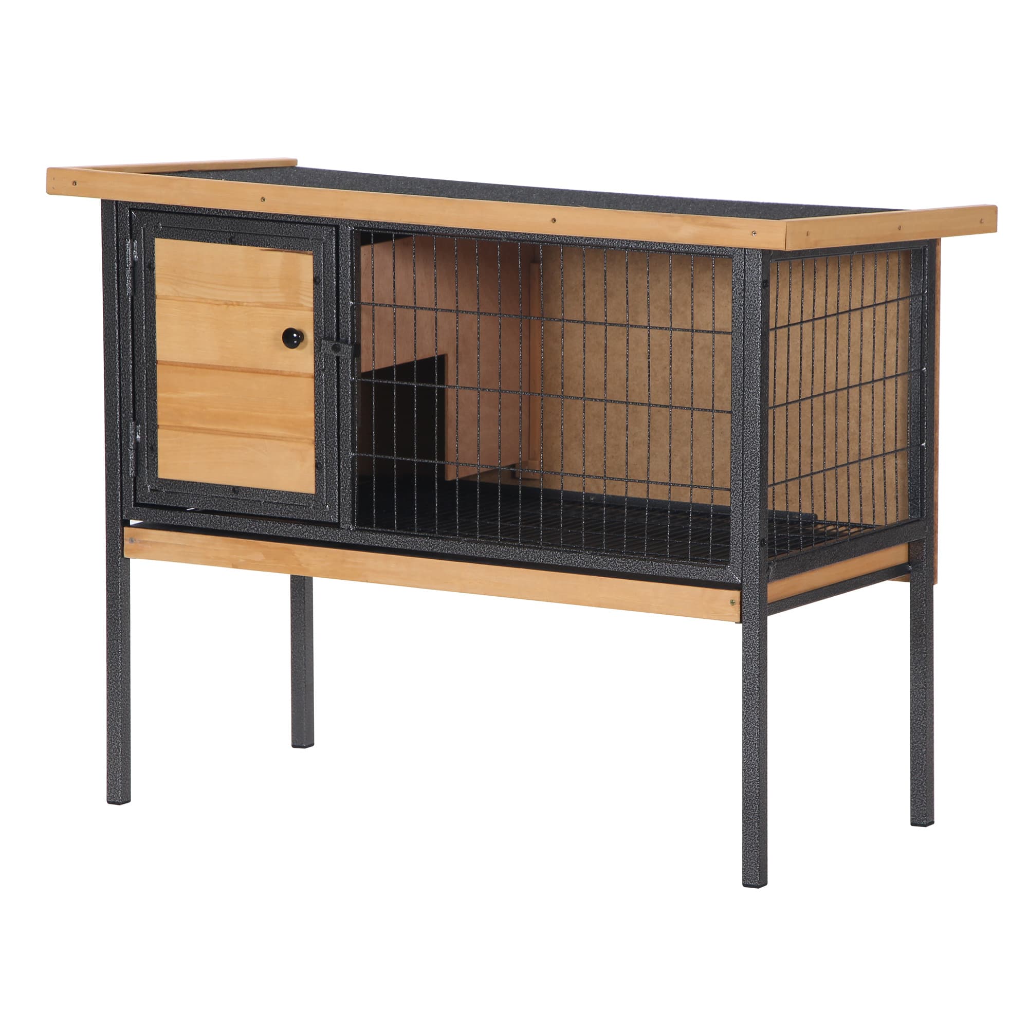 PawHut Cage à lapins en bois sur pieds, clapier pour rongeurs, cochons d'inde avec toit ouvrable - dim. 91,5L x 45l x 70H cm