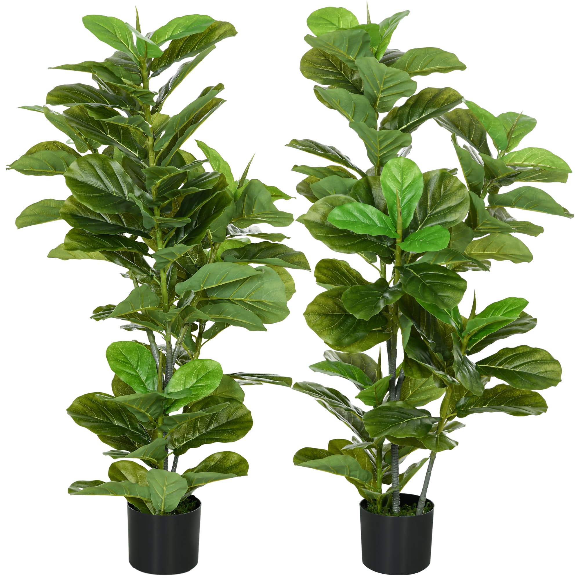 HOMCOM Lot de 2 plantes artificielles figuiers artificiels à feuilles arbre artificiel avec pot inclus hauteur 110 cm vert