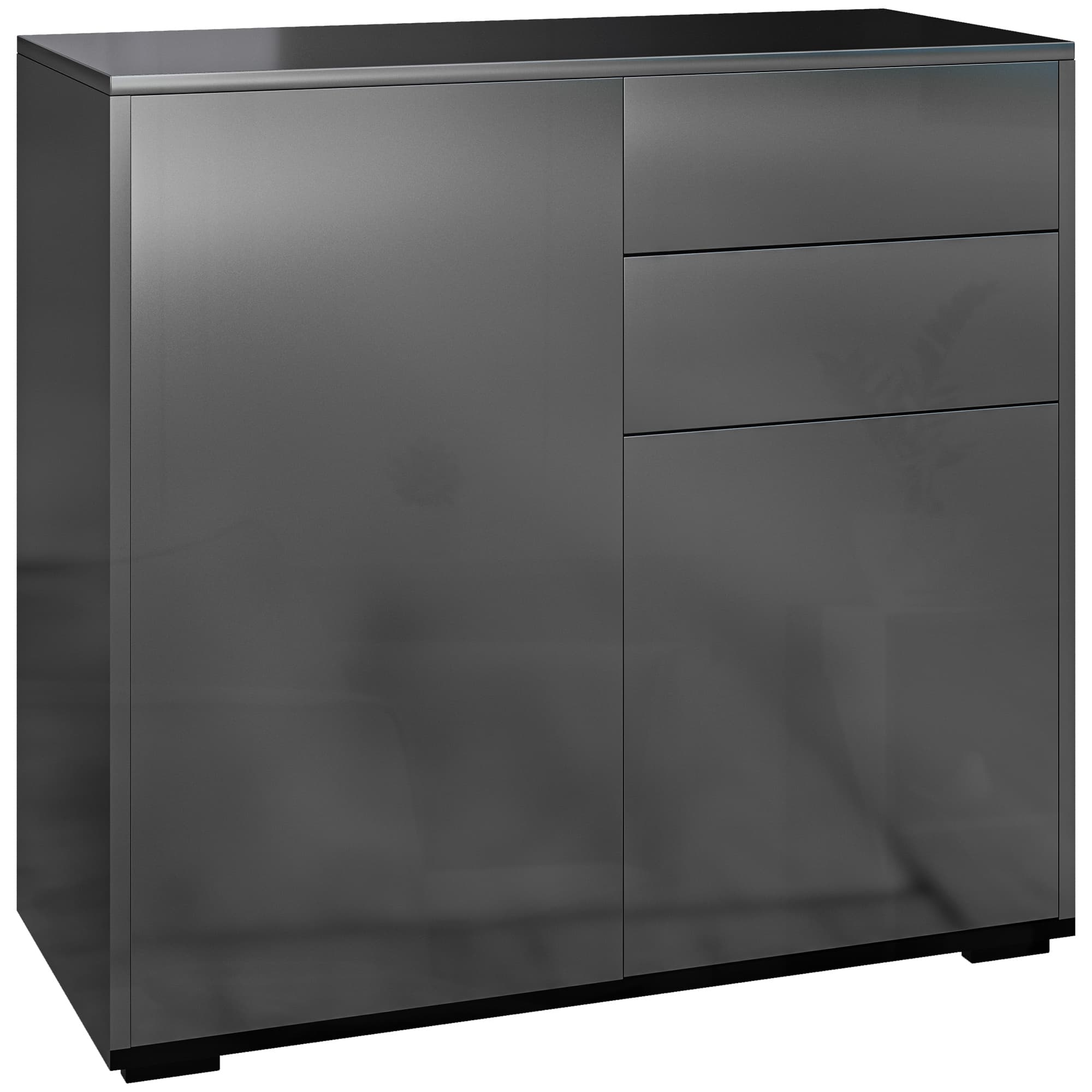 HOMCOM Commode Buffet Meuble de Rangement 2 tiroirs 2 Portes avec étagère 79 x 36 x 74 cm noir brillant