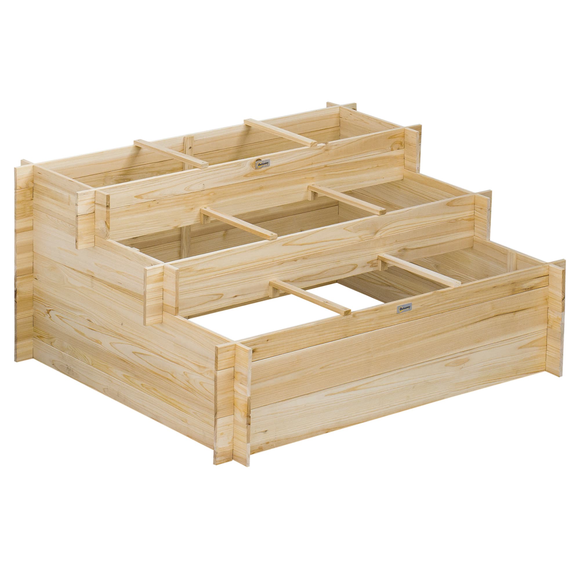 Outsunny Jardinière sur pieds à 3 niveaux carré potager de jardin avec 9 compartiments en bois de sapin et tissu non tissé