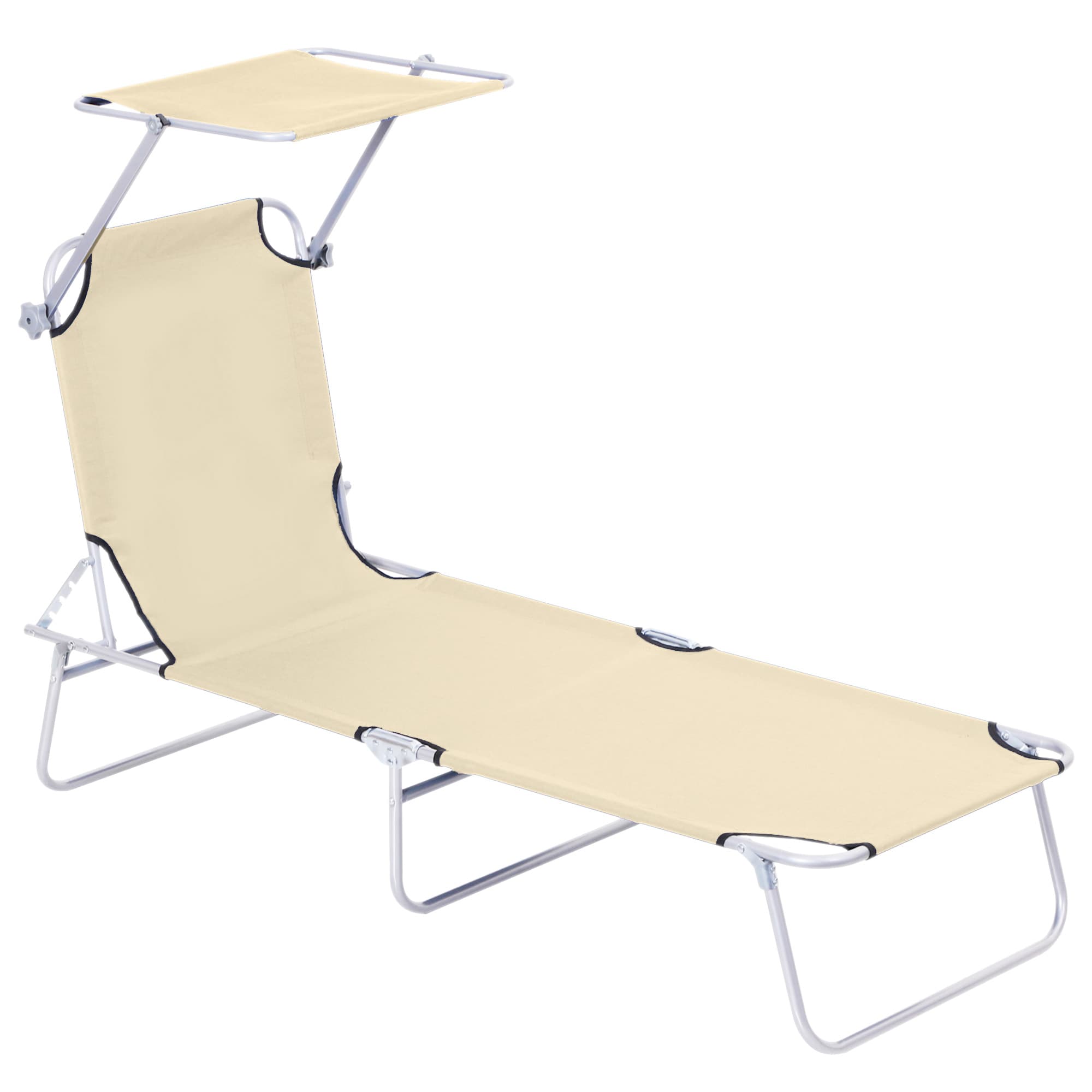 Outsunny Transat Bain de Soleil Pliable Chaise Longue Pliante Dossier Inclinable Multi-positions et Pare-Soleil réglable