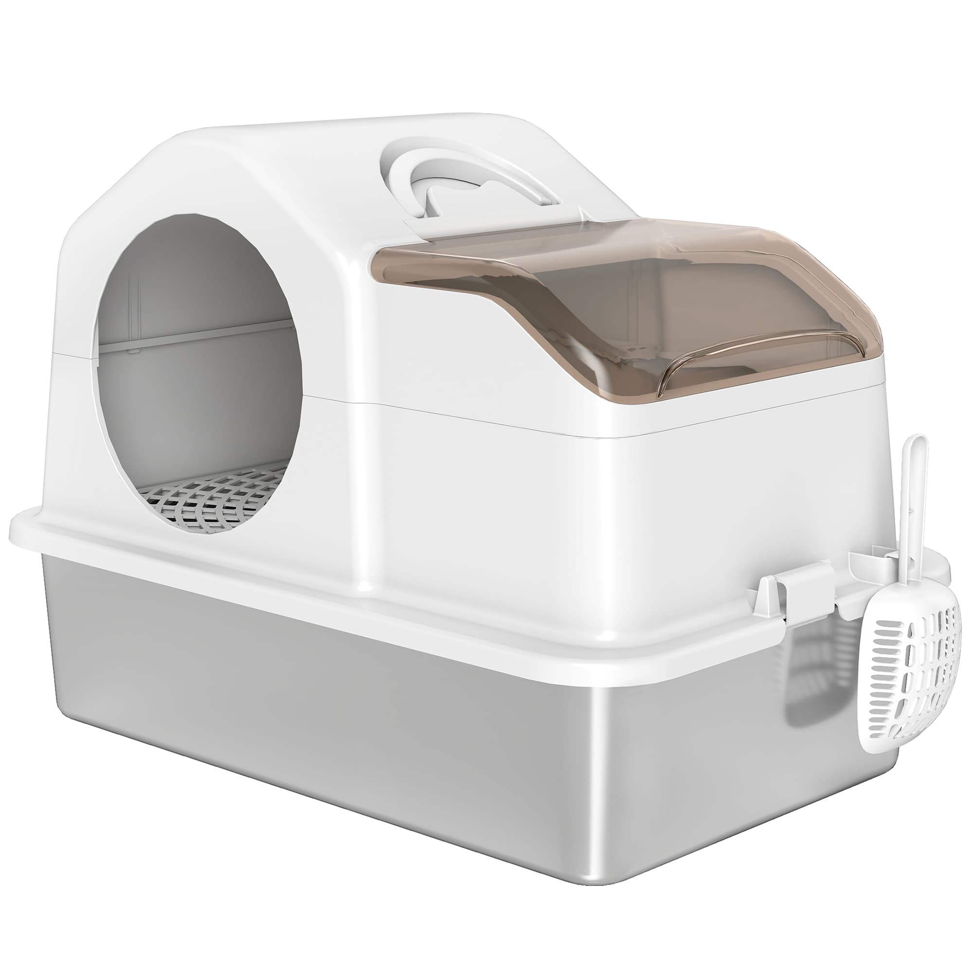 PawHut Maison de toilette pour chat avec couvercle amovible, bac à litière chat fermé côtés hauts, 60,5x40,5x42cm, blanc
