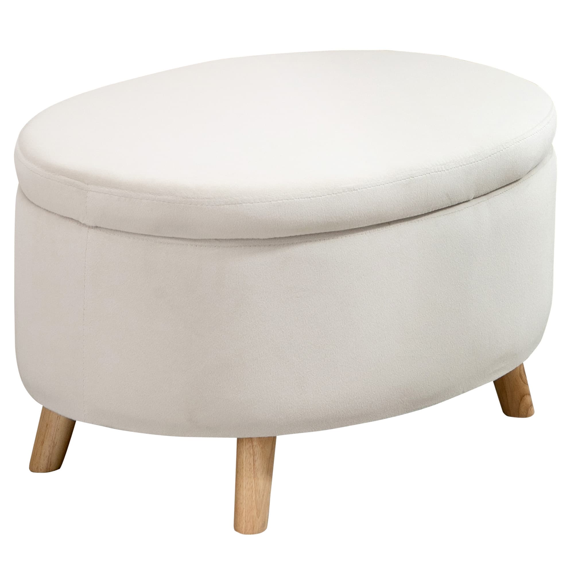 HOMCOM Banc ovale avec rangement intérieur, coffre, pouf, revêtement effet velours, 71 x 51,5 x 42 cm, beige