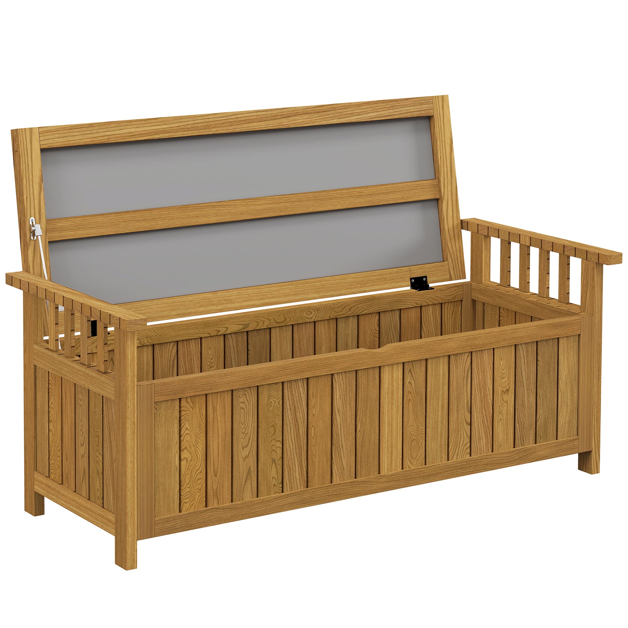 Outsunny Banc de jardin 2 places en bois avec rangement de 186L banc d'extérieur avec accoudoirs 128,5 x 56 x 53,5 cm marron