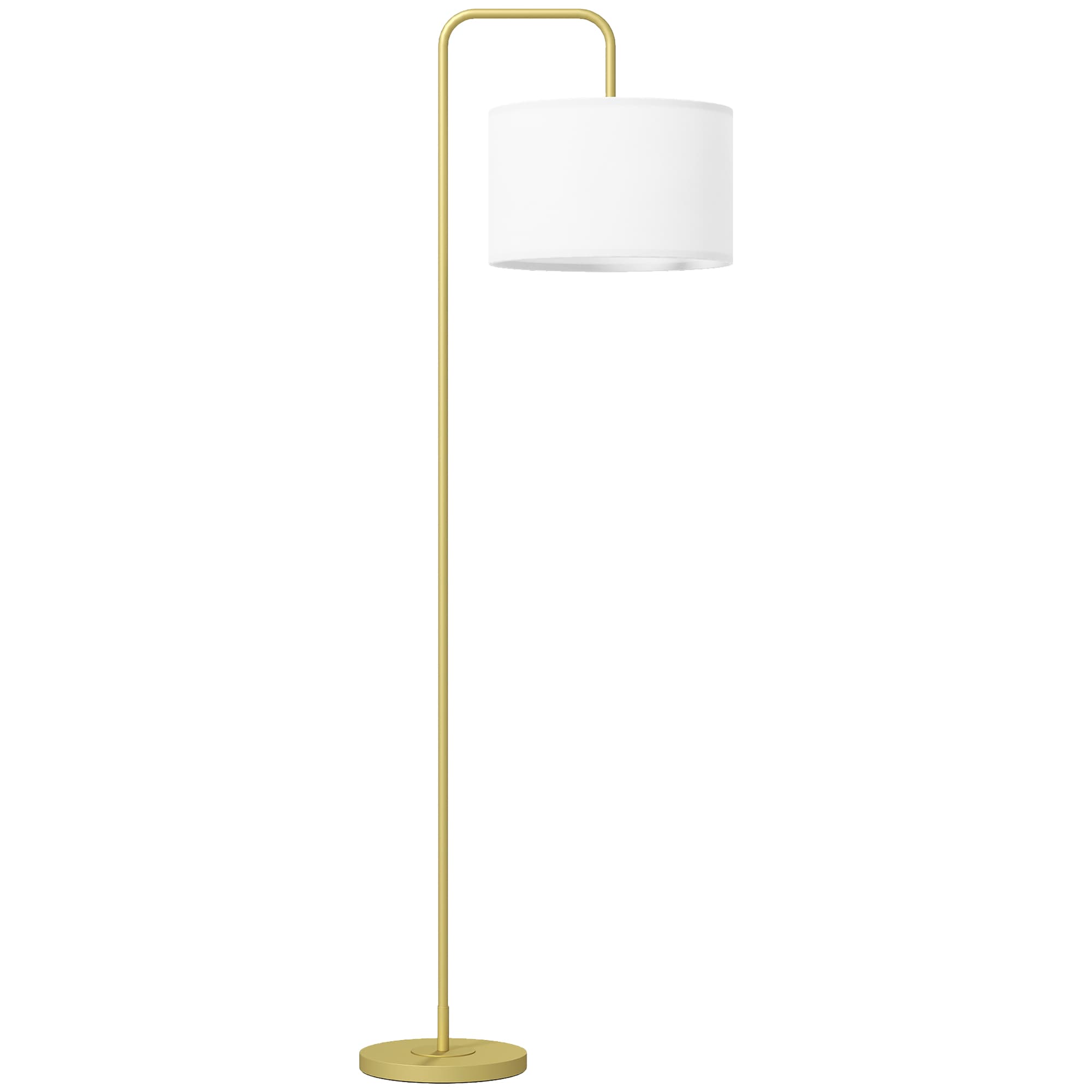 HOMCOM Lampadaire sur pied salon style moderne avec abat-jour aspect lin et interrupteur à pied 163,5 cm doré et blanc
