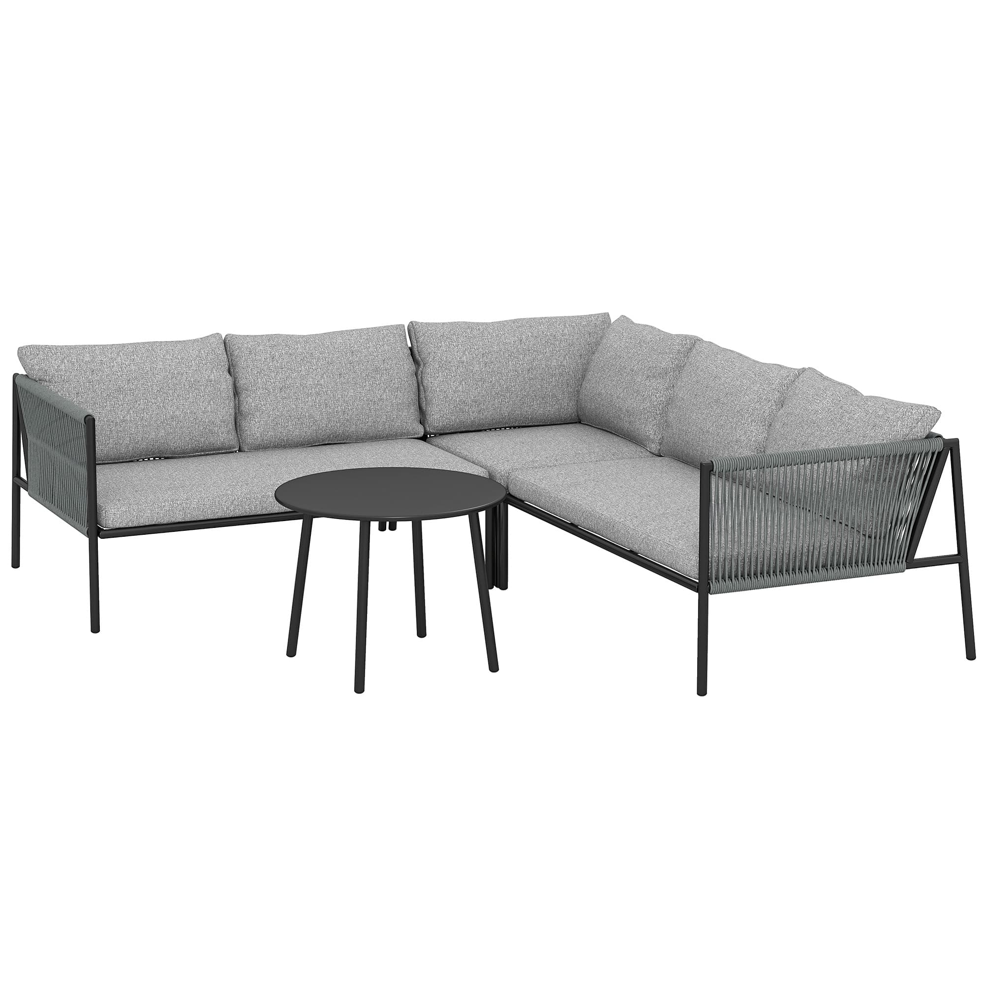 Outsunny Salon de jardin extérieur en résine tressée 5 places, table en acier et coussins inclus, gris foncé