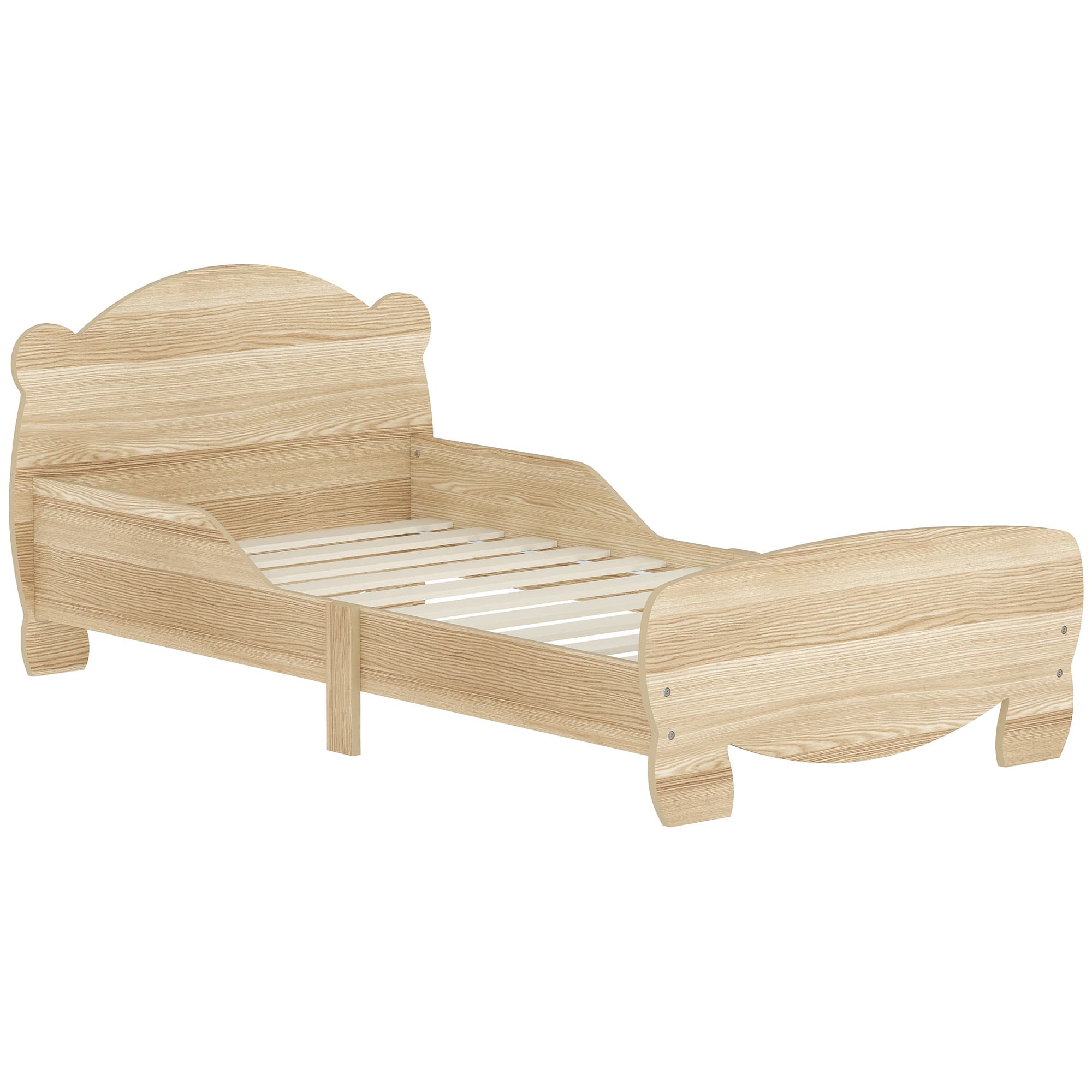 AIYAPLAY Lit enfant 70x140 cm avec barrières de sécurité thème d'ours pour garçons, filles, âgés de 3 à 6 ans, bois naturel