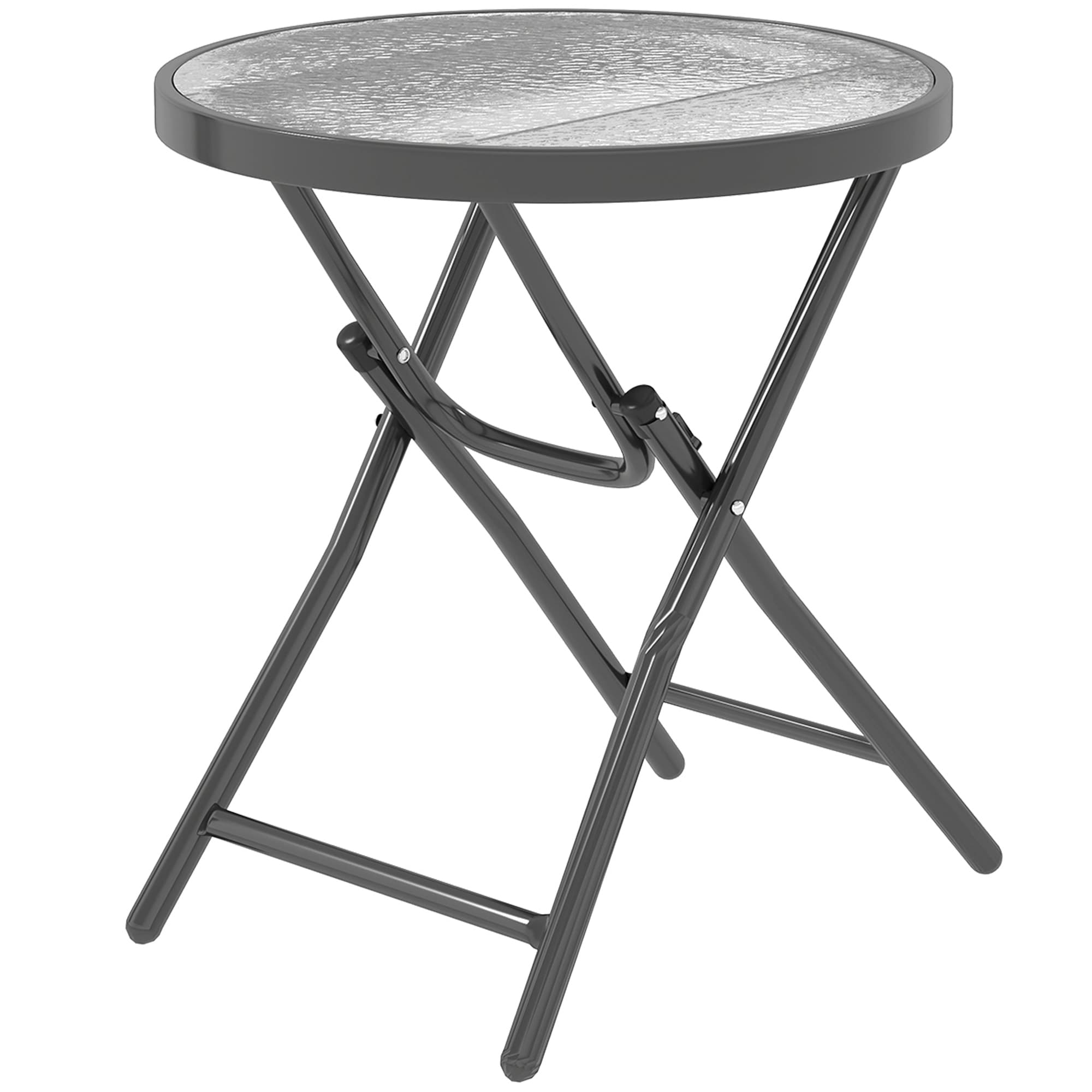 Outsunny Table basse ronde bistro de jardin Ø 60 x 50H cm pliable métal noir plateau verre trempé noir