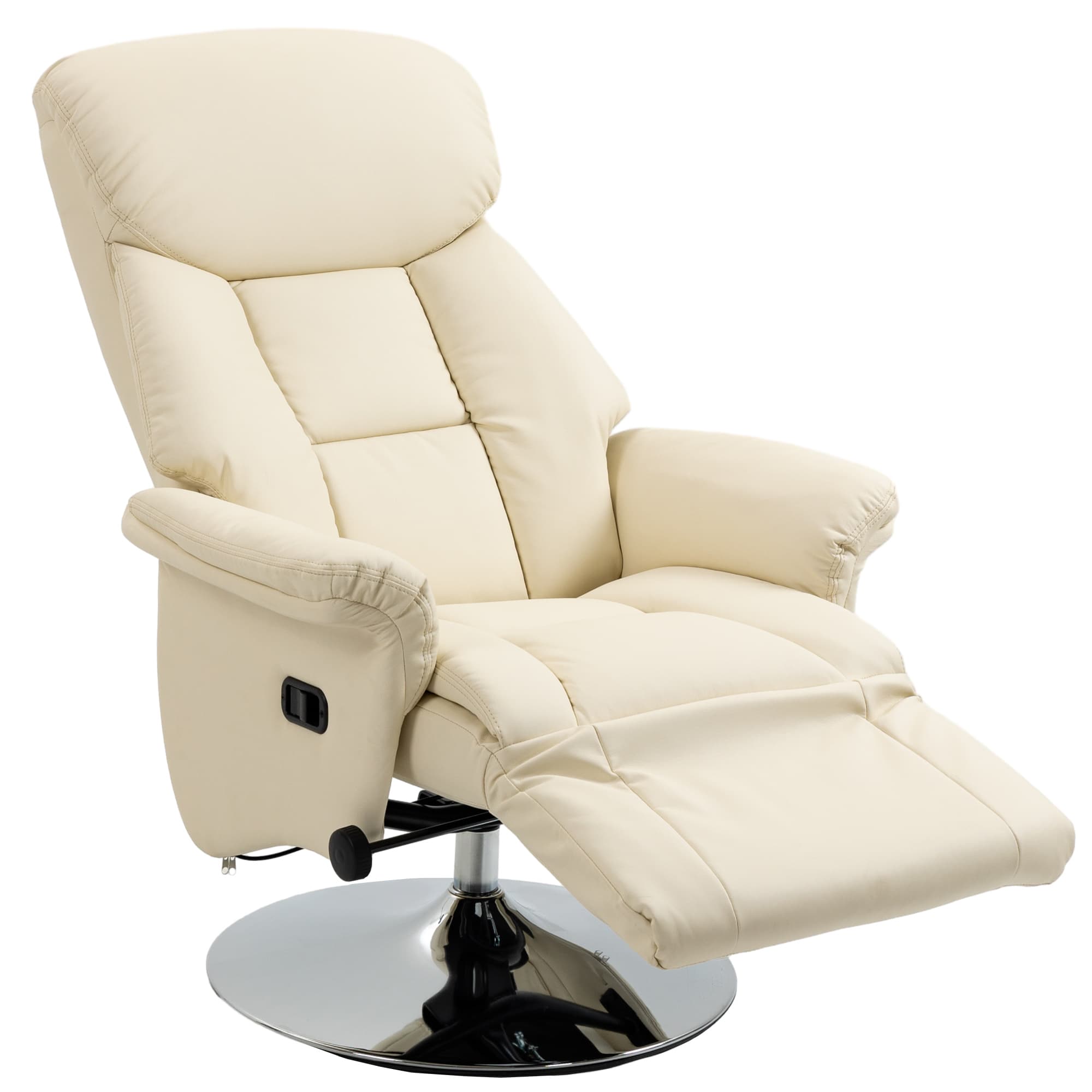 HOMCOM Fauteuil de relaxation inclinable pivotant repose-pied réglable, jusqu'à 150 kg, pour salon, chambre, home cinéma, crème