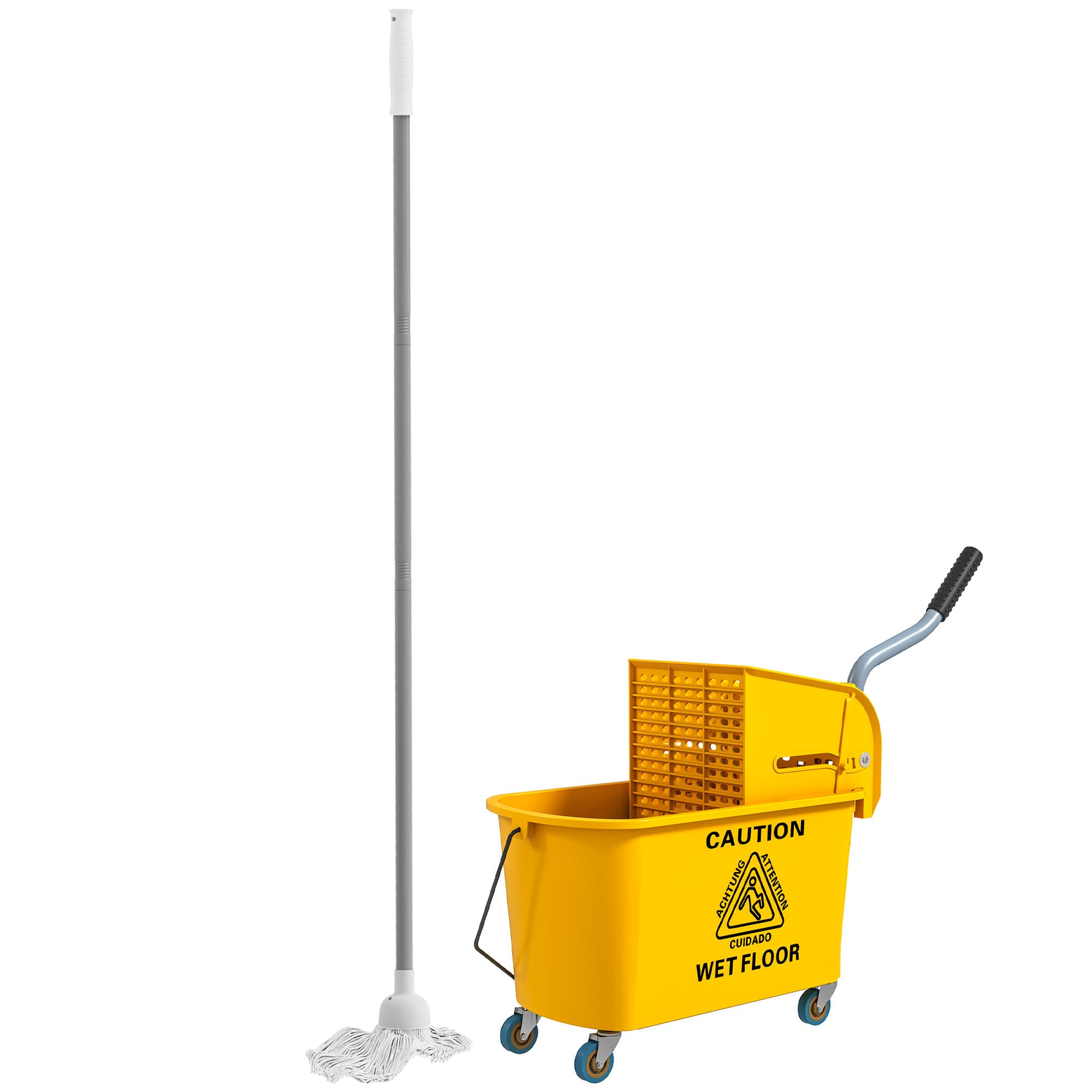 HOMCOM Chariot de ménage chariot de lavage essoreuse latérale seau 20 L, poignée et serpillère, 45 x 26,5 x 70 cm, jaune