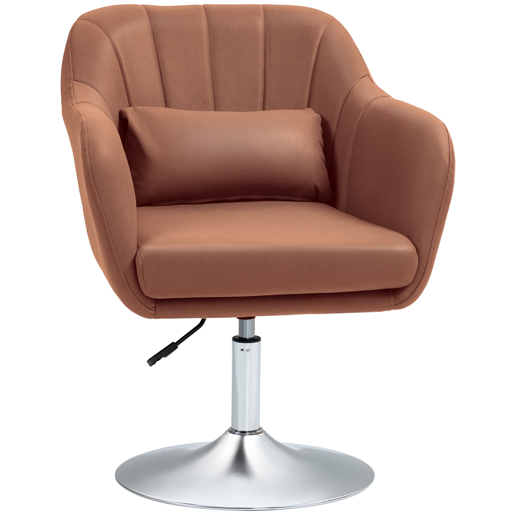 HOMCOM Fauteuil de salon coussins lombaires hauteur réglable pivotant 360° piètement en métal marron