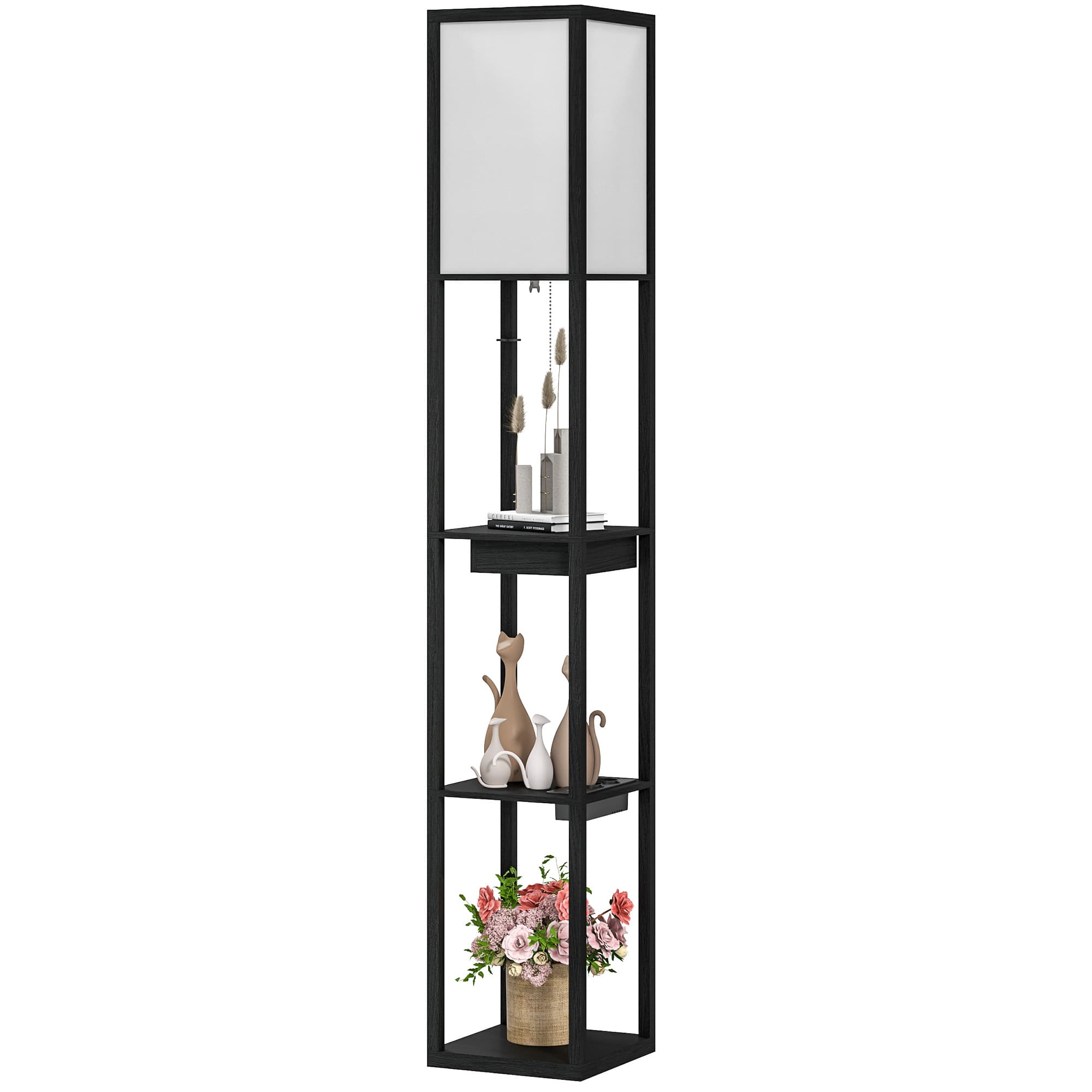 HOMCOM Lampadaire avec étagères moderne à LED avec port USB A+C, interrupteur à pied pour salon, chambre, bureau, noir