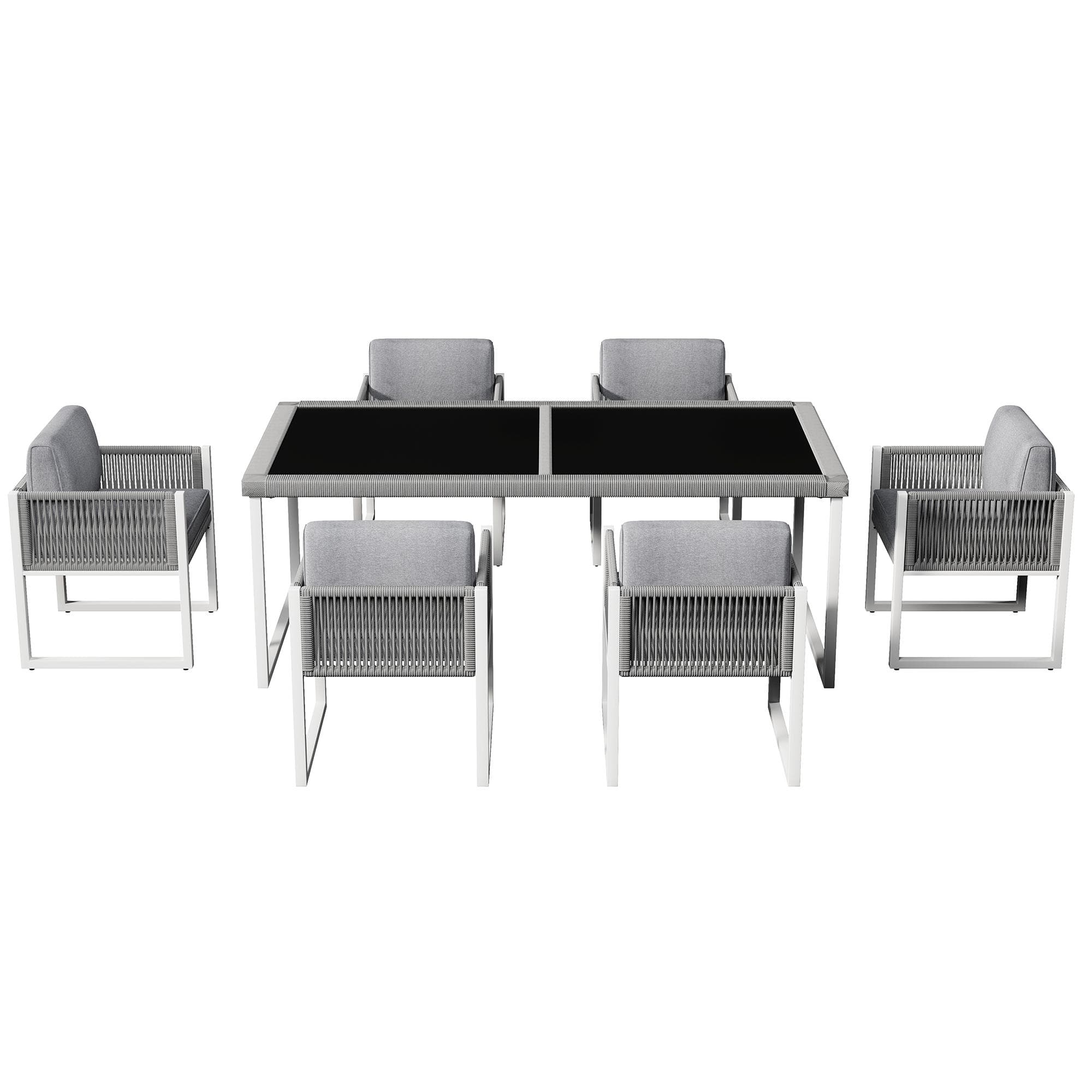 Ensemble table et chaise de jardin en rotin, Salon de jardin avec 1 table et 6 chaises, plateau en verre trempé, Gris+Blanc Aosom France