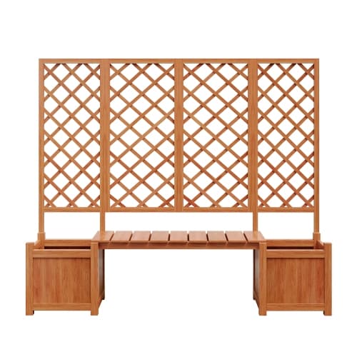 Bac à plantes avec treillis et siège pour jardin, cour, terrasse, pour plantes grimpantes, 169x42x145 cm, Marron