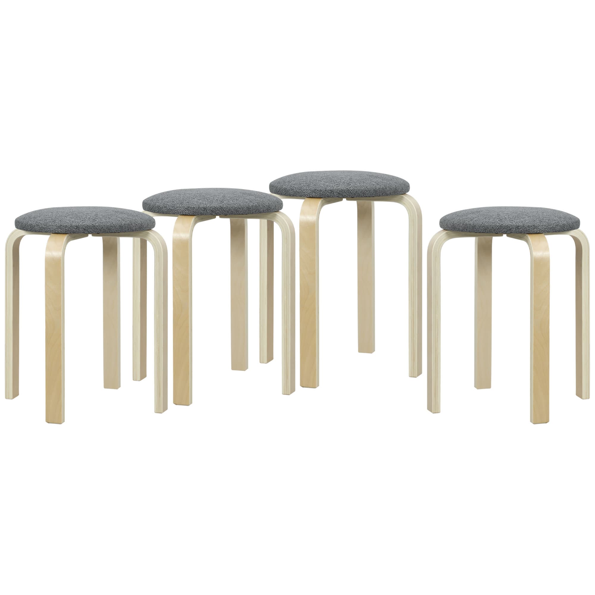 HOMCOM Ensemble de 4 tabourets empilables ronds sans dossier avec assise rembourrée, 40 x 40 x 45 cm, gris