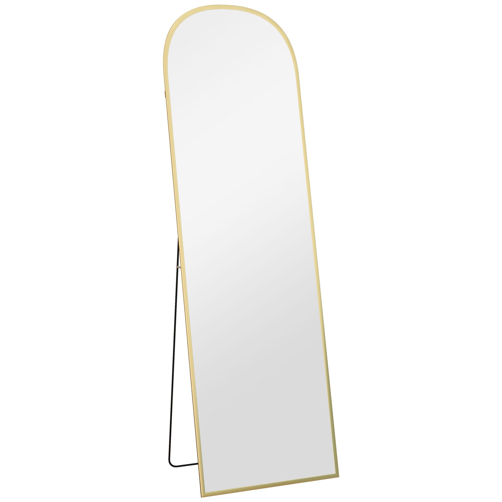 HOMCOM Miroir sur pied rectangulaire arrondi cadre en aluminium avec support pour entrée chambre dressing 50 x 161,5 cm doré