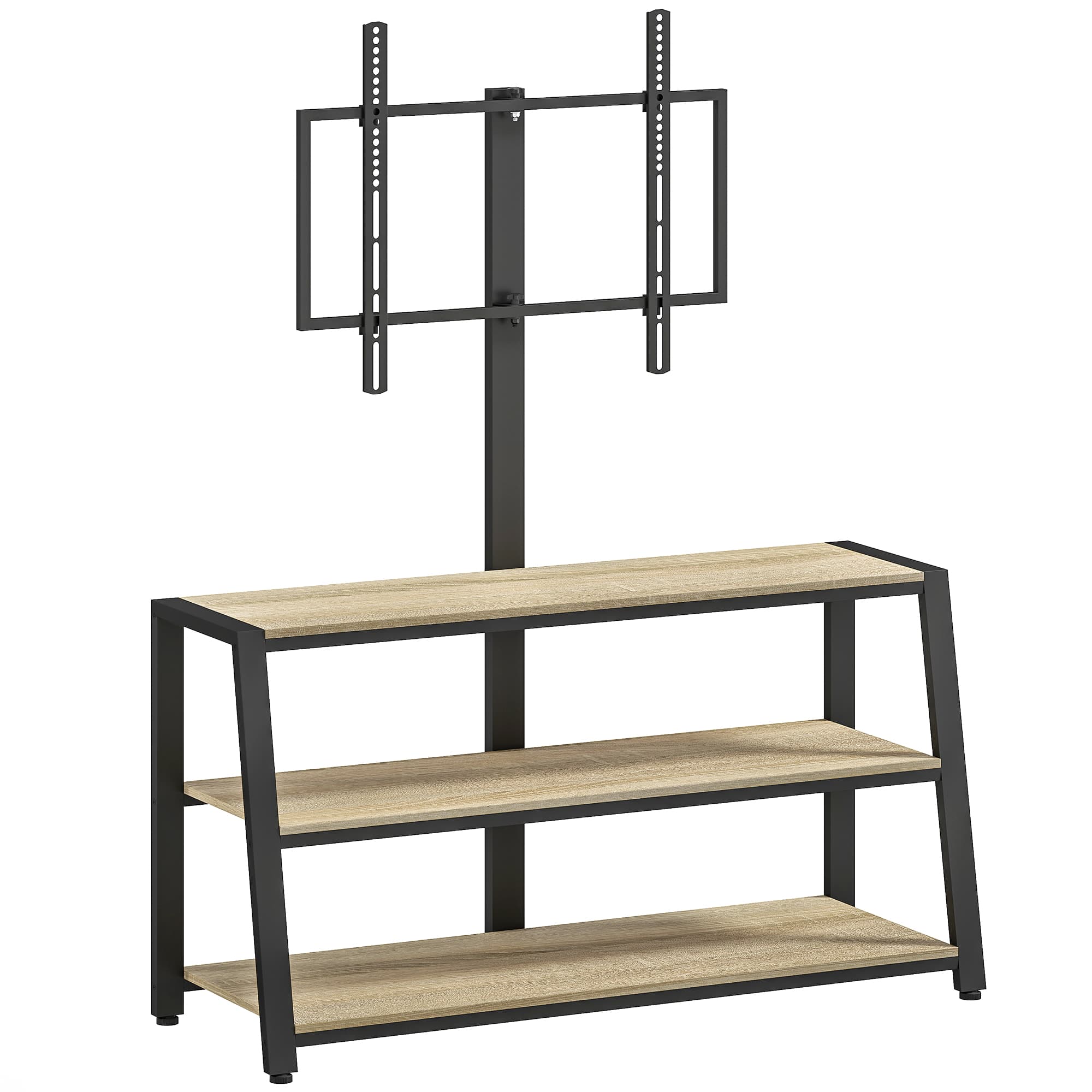 HOMCOM Meuble TV avec support pour téléviseurs de 32-65 pouces, étagères ouvertes, angle ajustable 35°, 108x41x135cm, effet bois naturel
