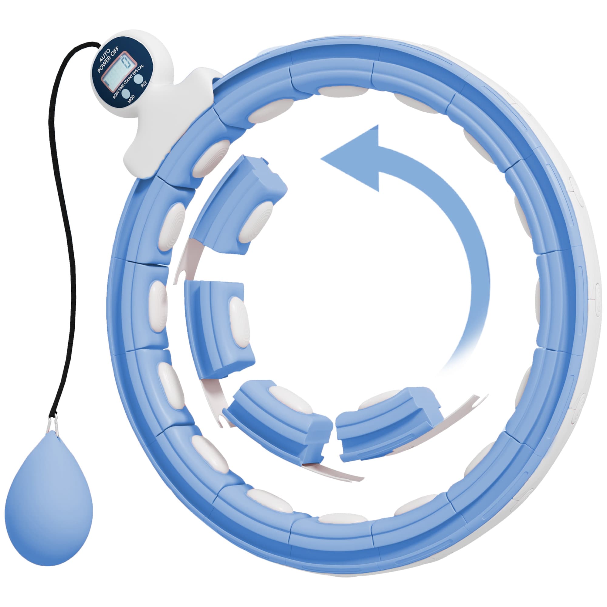 SPORTNOW Hula Hoop Cerceau avec Picots de Massage ajustable de 76 à 113 cm de tour de taille 16 segments amovibles, bleu clair