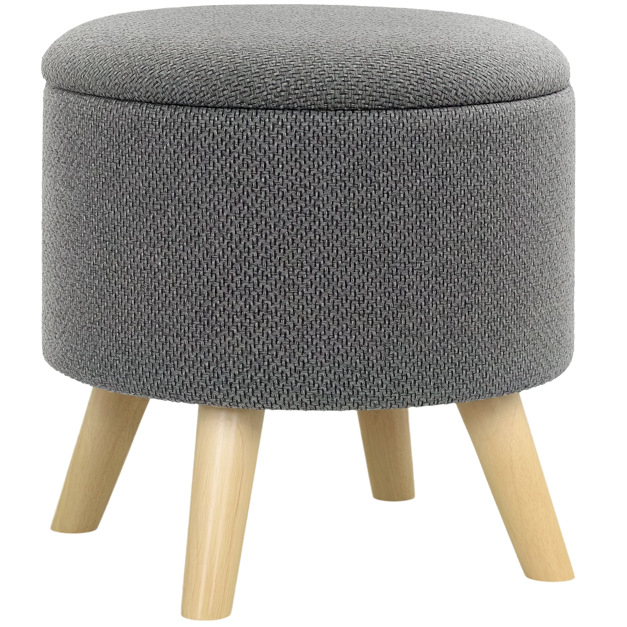 HOMCOM Pouf rond repose-pieds tabouret avec coffre de rangement pieds en bois design moderne gris