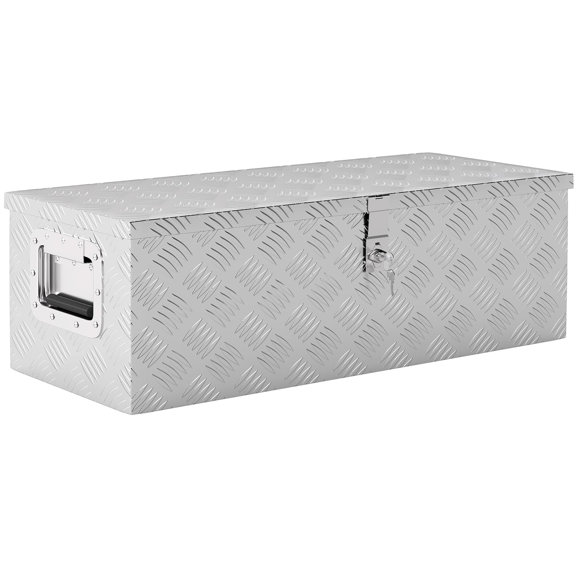 HOMCOM Boite de rangement - boîte à outils en aluminium - caisse à outil alu. poignées rétractables verrouillage clé dim. 76L x 33l x 25H cm