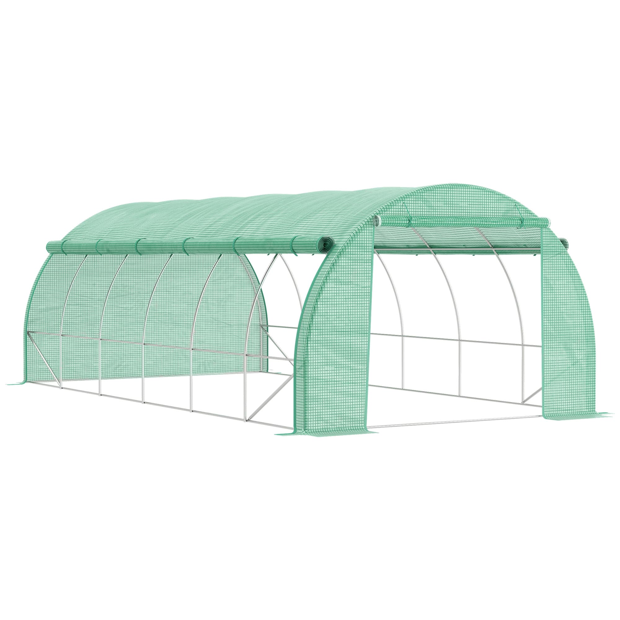 Outsunny Polytunnel 6 x 3 x 2 m Serre à pied avec couverture déroulable Tunnel à film protecteur Serre de culture protection UV Acier tubulaire Vert