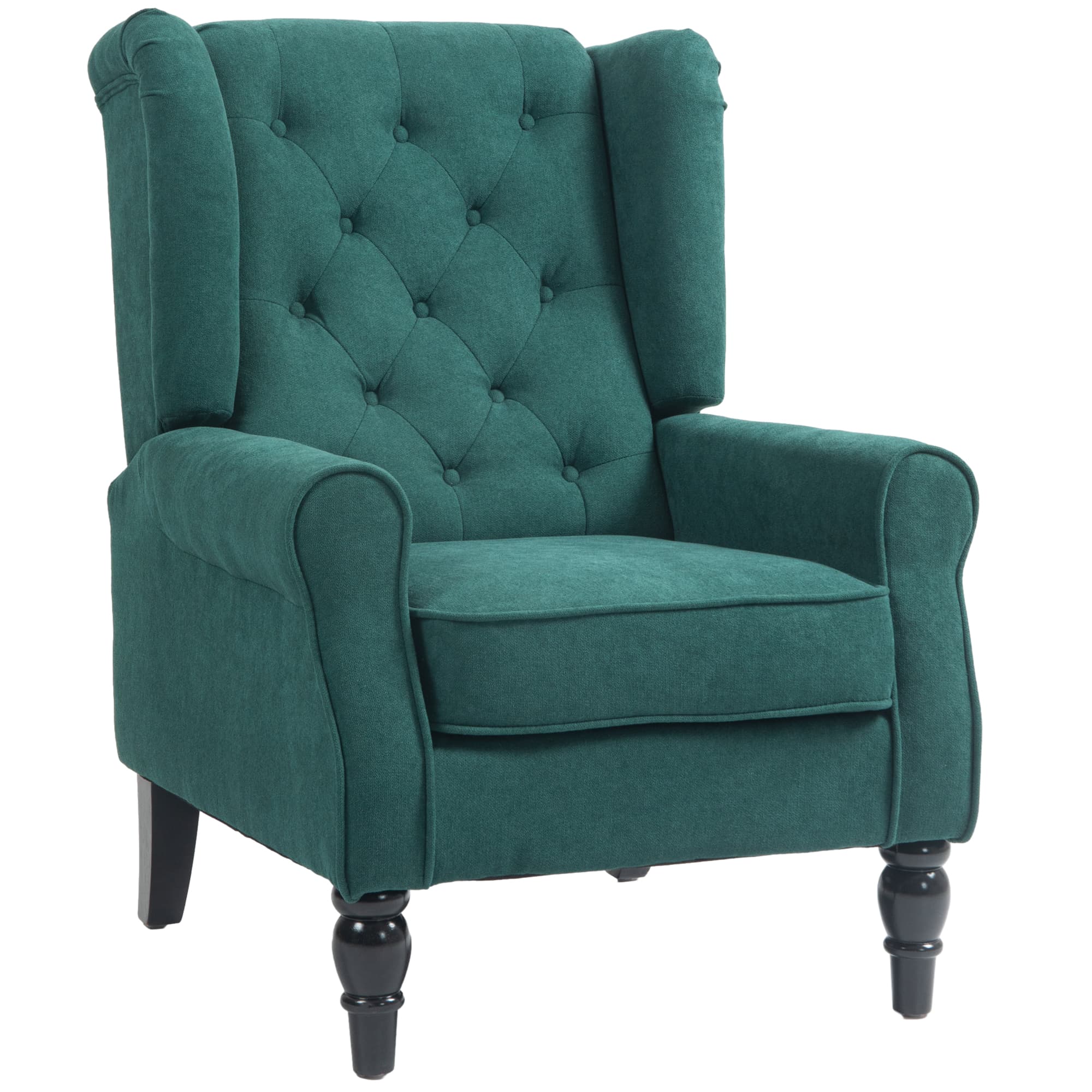 HOMCOM Fauteuil de salon capitonné avec assise large, pieds en bois, style classique, grand confort, 74 x 86 x 102 cm, vert