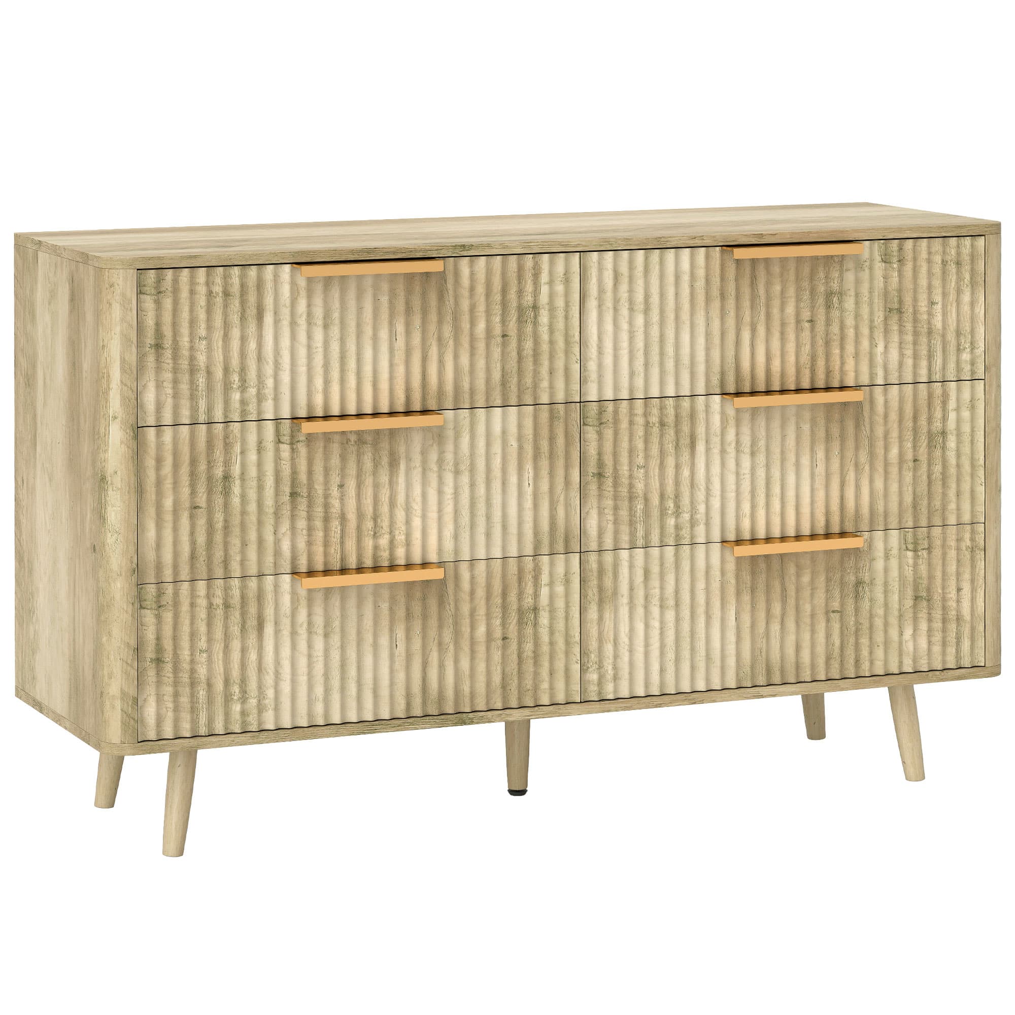 HOMCOM Commode 6 tiroirs scandinave avec poignées et pieds de pin, pour chambre à coucher, salon, couloir, 120x40x76cm, chêne