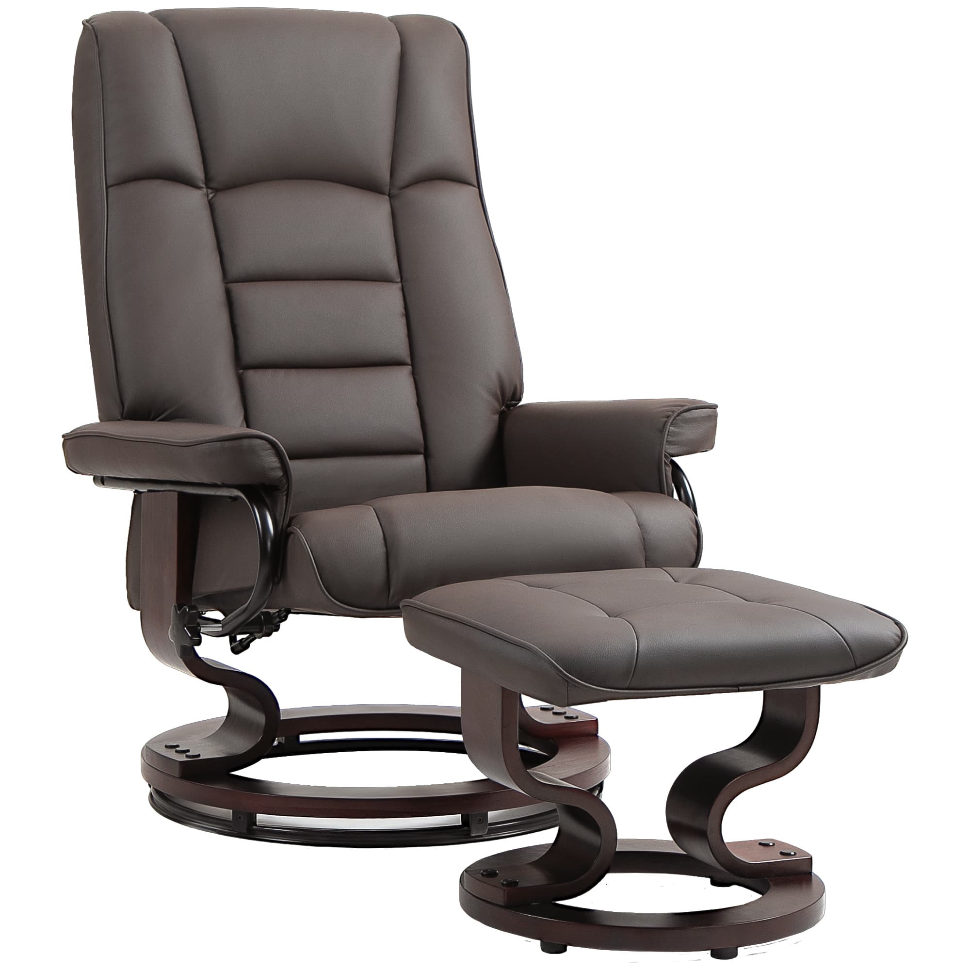 HOMCOM Fauteuil de relaxation inclinable avec repose-pied, pivotant, cadre en bois , revêtement synthétique marron