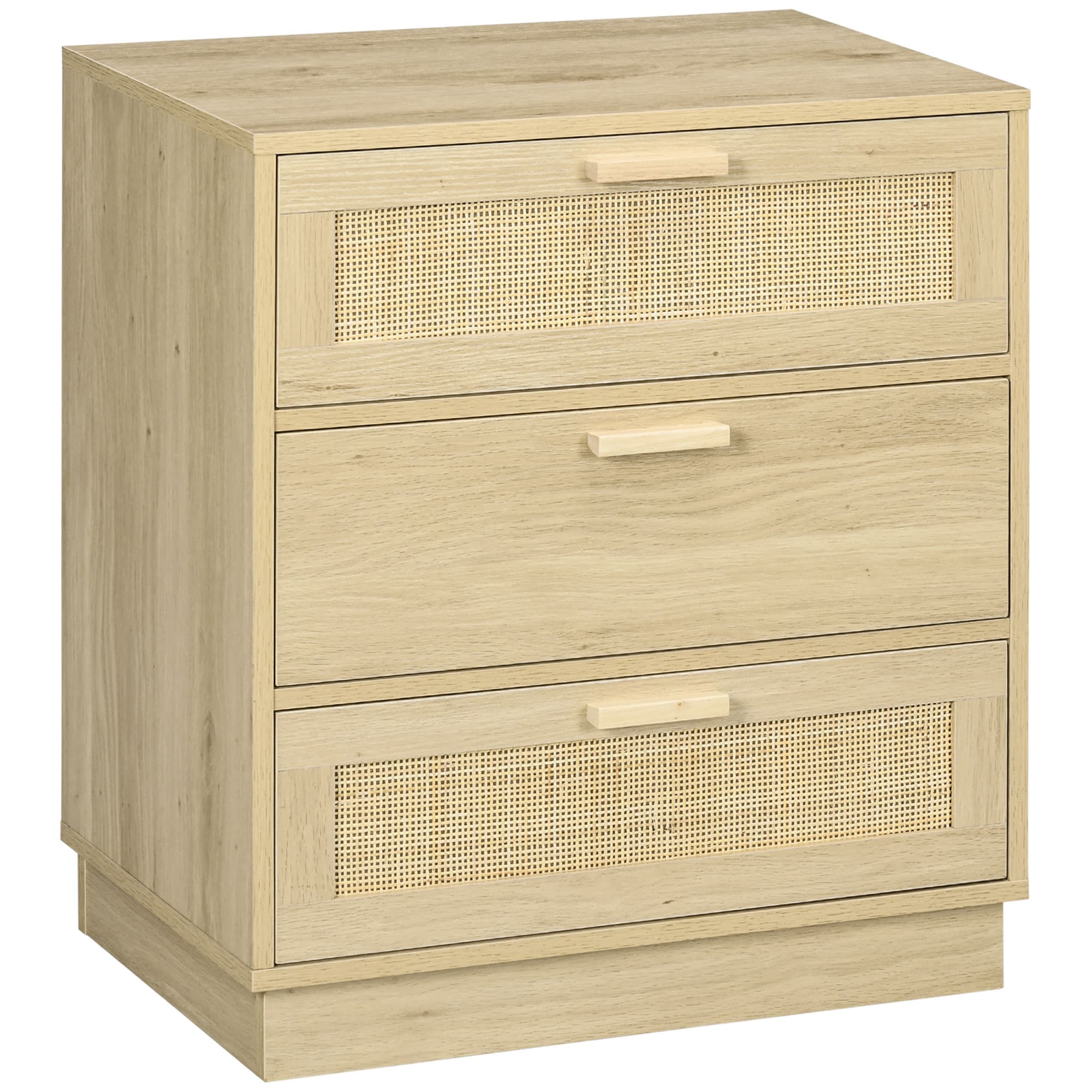 HOMCOM Commode design bohème en rotin avec 3 tiroirs, meuble de rangement pour le salon, le couloir, l'entrée, bois naturel