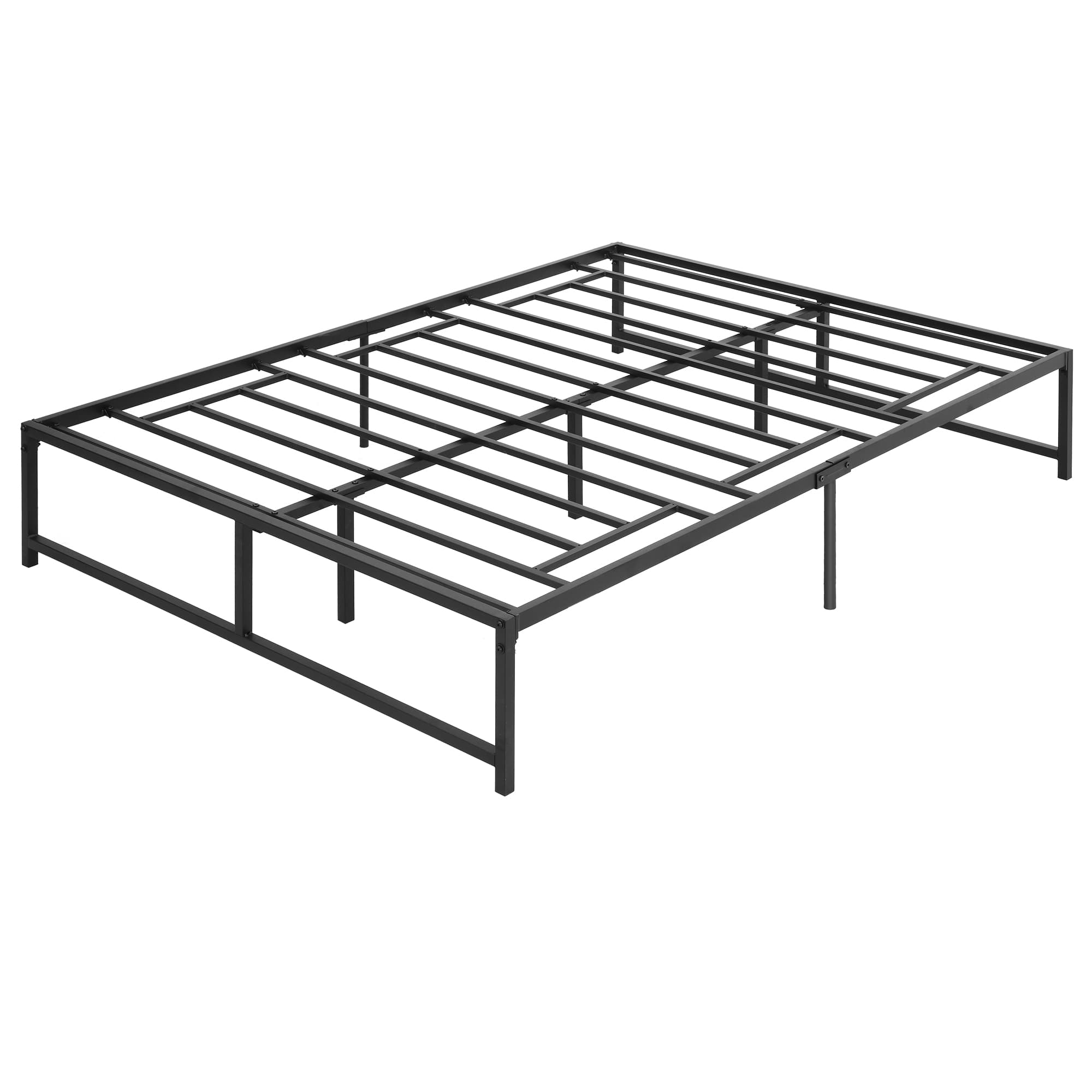 HOMCOM Cadre de lit double 140 x 190 cm, lit double 2 personnes en acier, hauteur 31 cm avec rangement, sommier à lattes, noir