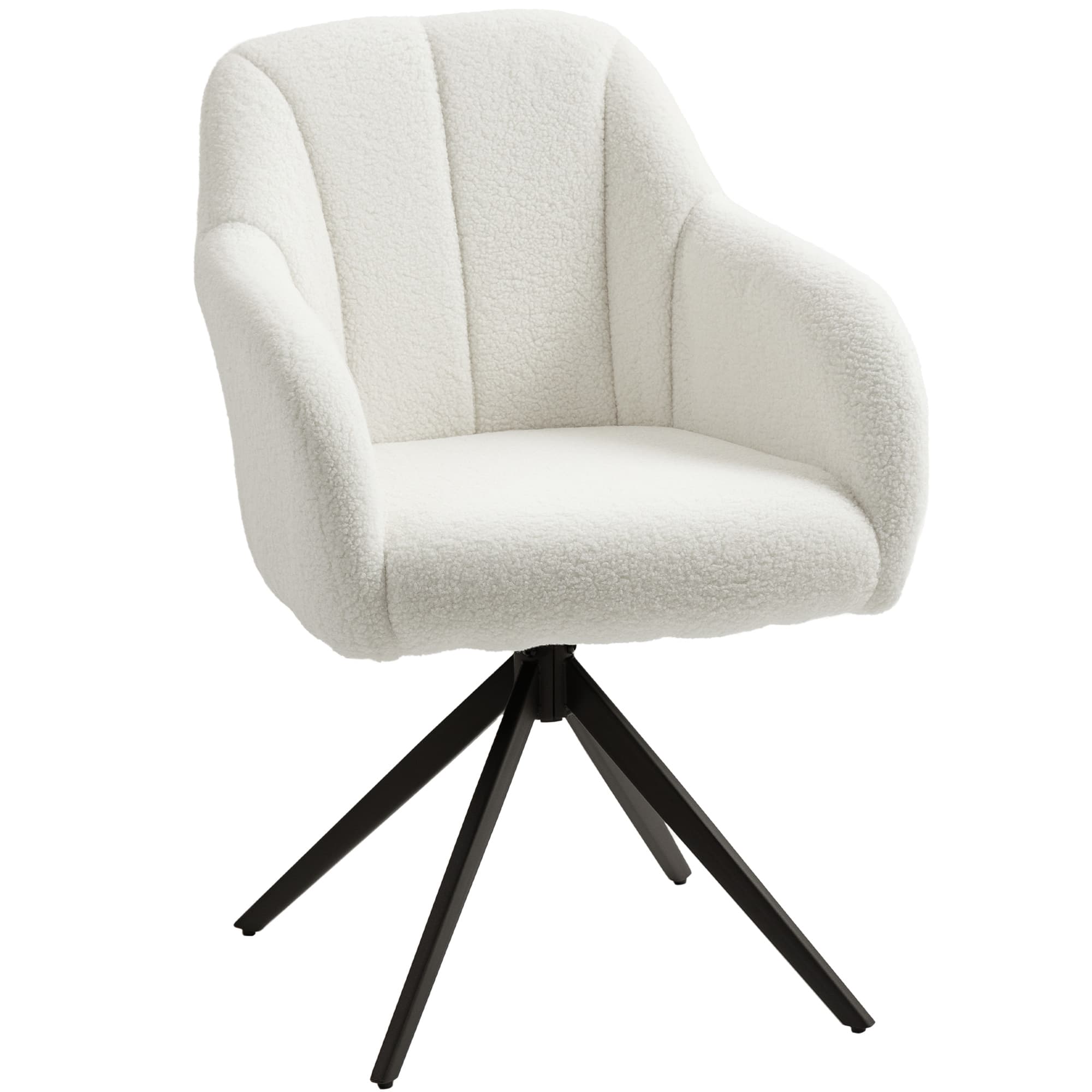 HOMCOM Fauteuil de salon pivotant capitonné grand confort piètement en acier et tissu effet polaire teddy blanc