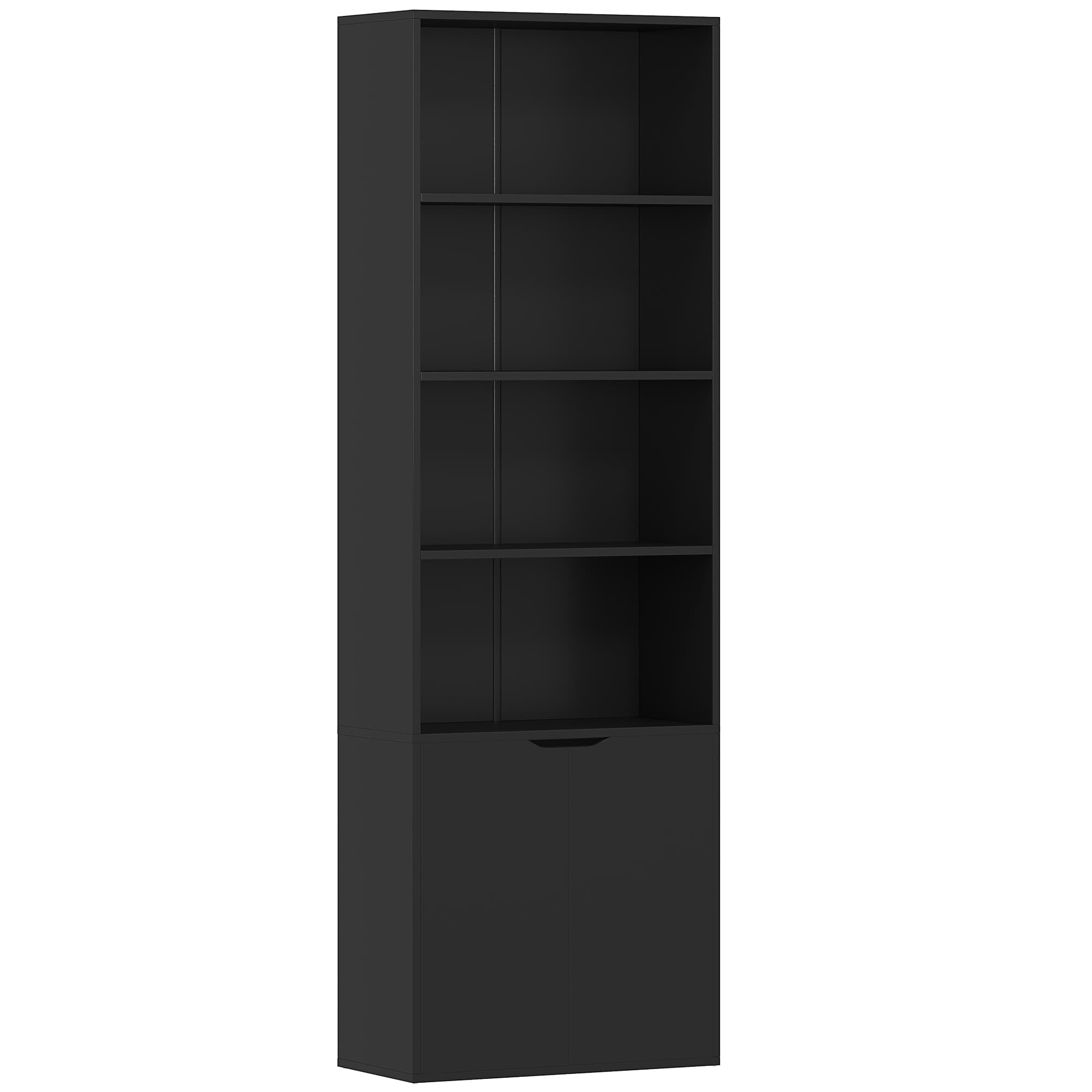 HOMCOM Bibliothèque Armoire à livres avec 4 compartiments ouverts et 2 portes pour le salon et le bureau 59x29x180 cm Noir
