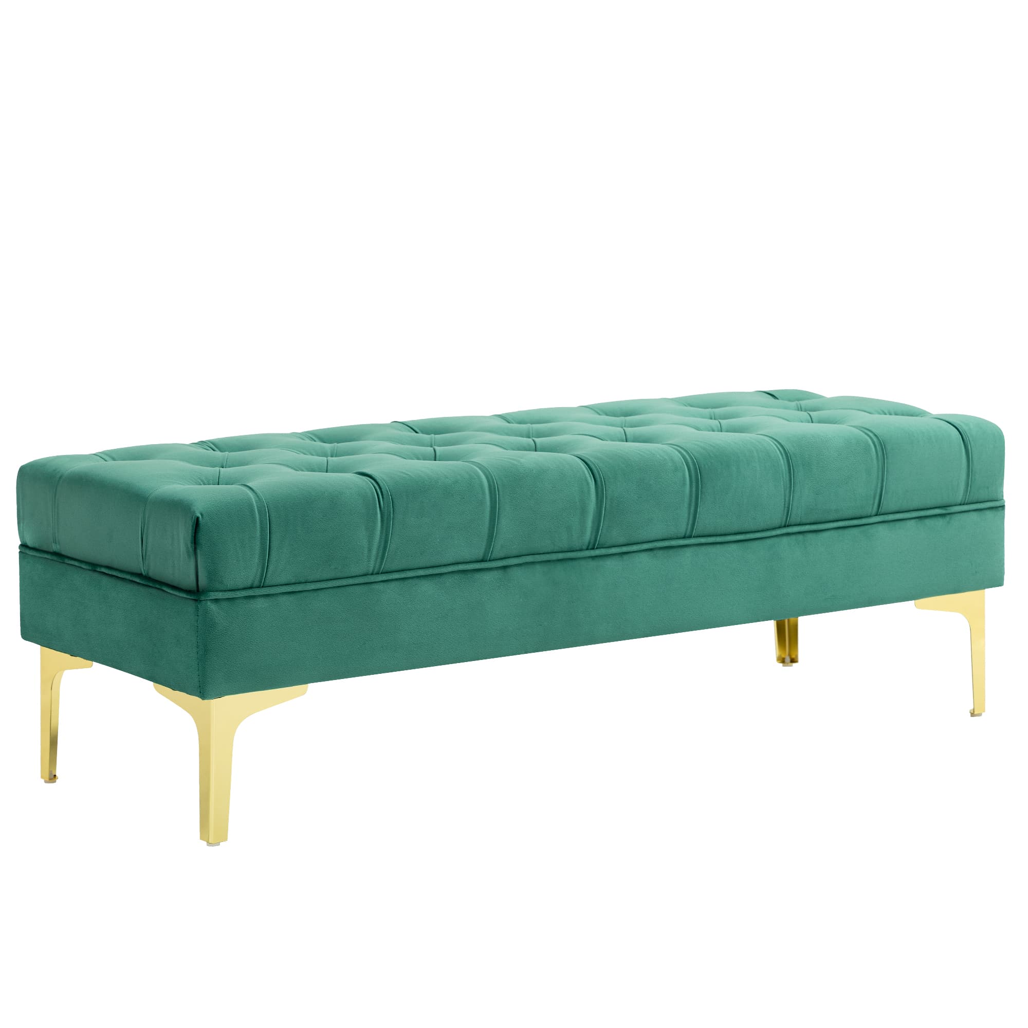 HOMCOM Banc banquette capitonnée bout de lit style classique chic dim. 118L x 45l x 42H cm piètement métal doré velours vert