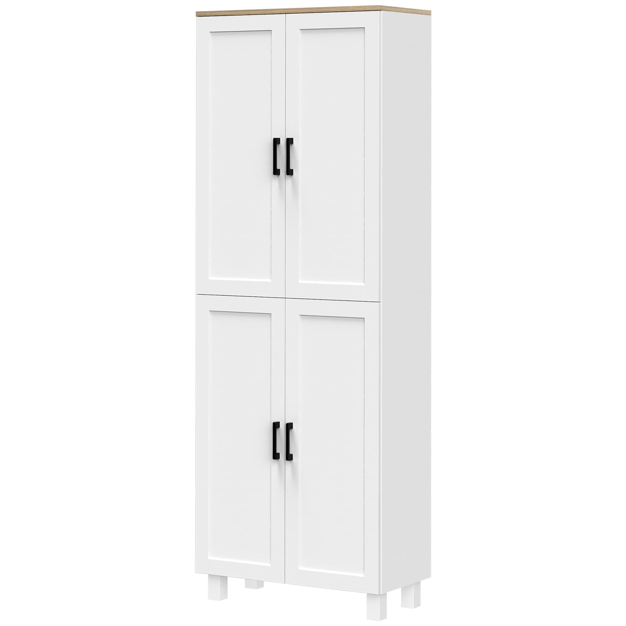 HOMCOM Armoire de cuisine hauteur 170 cm buffet haut avec 4 portes et étagères ajustable, design moderne, blanc