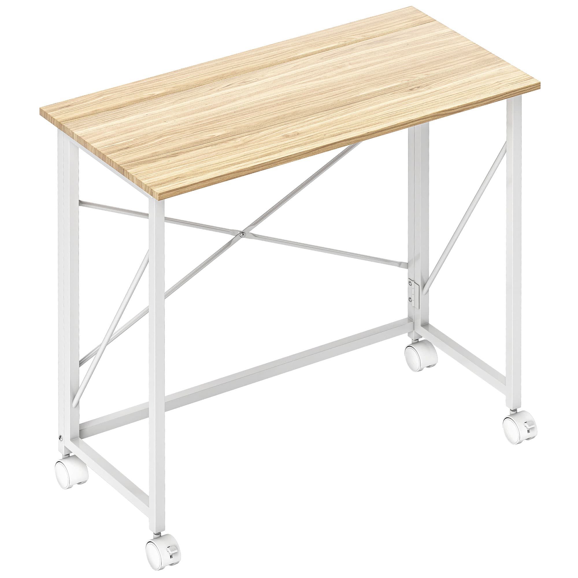 HOMCOM Bureau pliant table d'ordinateur 80 x 40 cm sur roulettes pour bureau à domicile, chambre, petits espaces, chêne