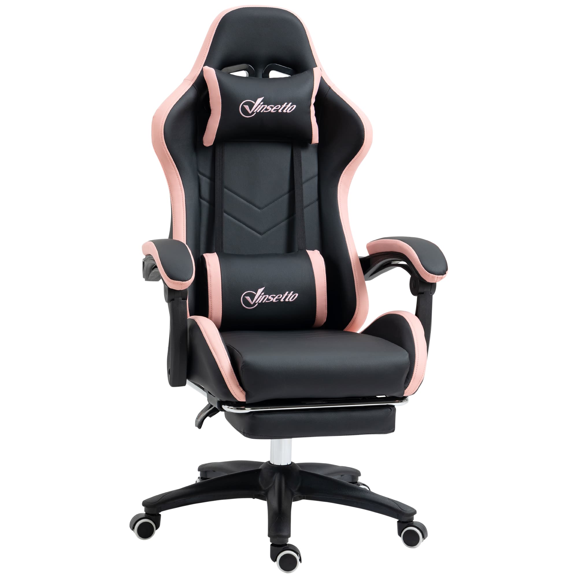 Vinsetto Chaise gaming fauteuil gaming ergonomique avec dossier inclinable à 135° et soutien lombaire, 65 x 65 x 121-129 cm rose