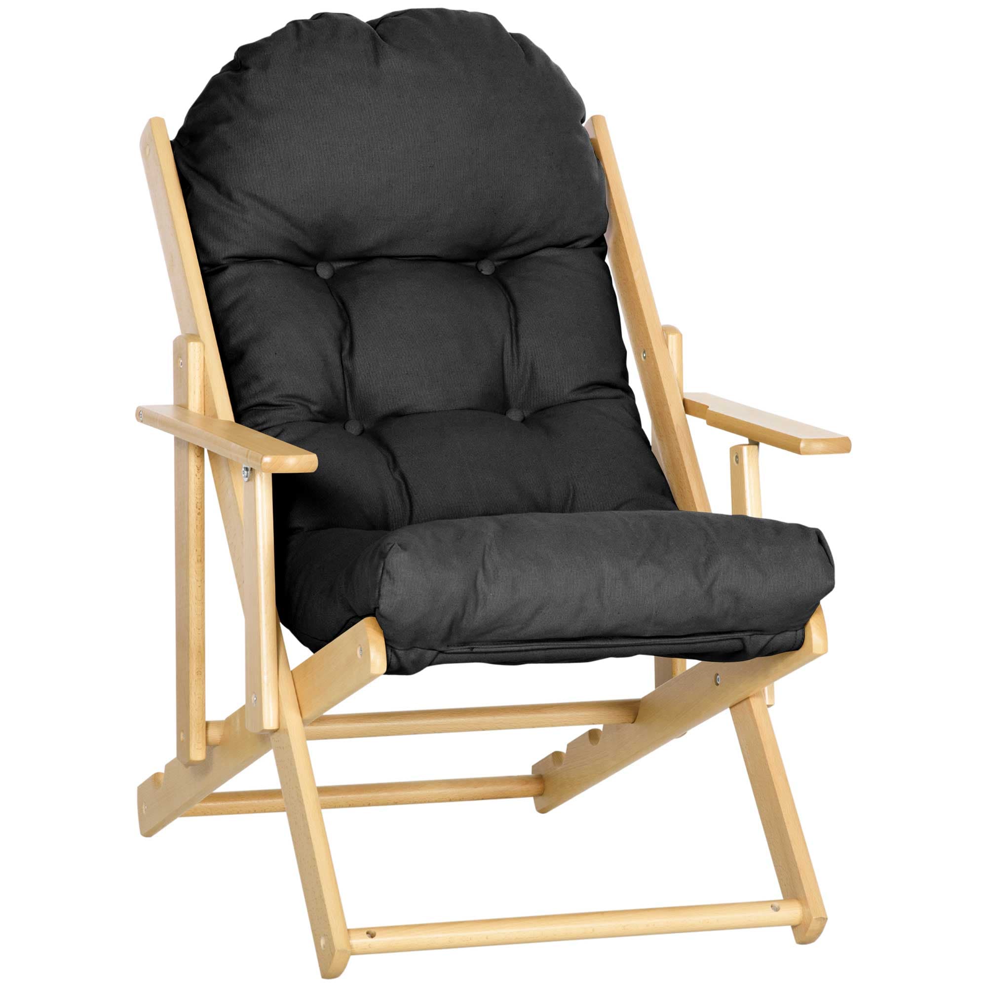 HOMCOM Fauteuil Chaise de Salon Pliable et inclinable en Bois Fauteuil Relax Confortable avec Coussin capitonné épais