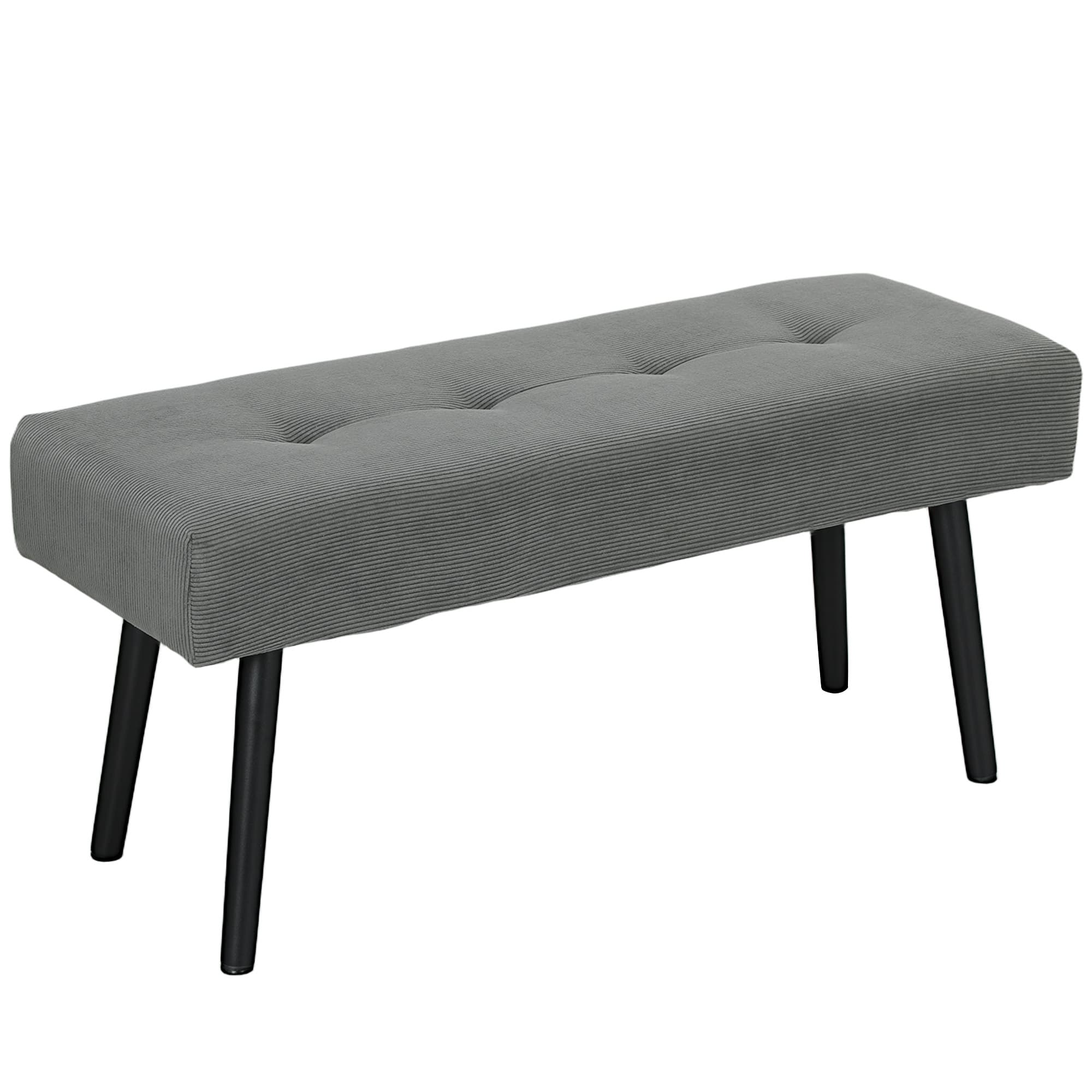 HOMCOM Banc banquette bout de lit rembourré en velours côtelé et pieds en acier noir charge 220 Kg 100 x 36 x 45 cm gris