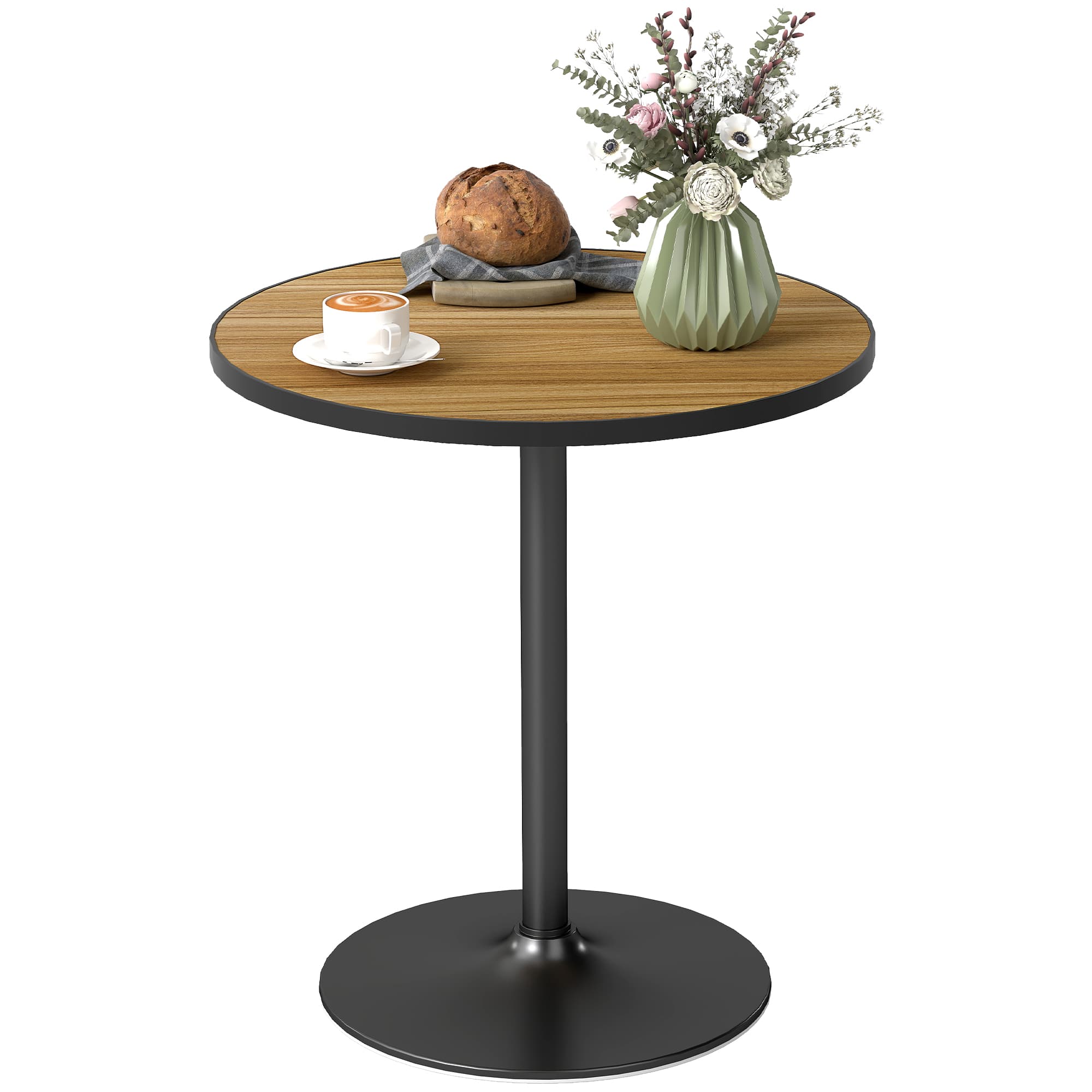 HOMCOM Table à manger ronde pour 2 à 4 personne Ø70 cm moderne avec plateau effet bois et base ronde, chêne