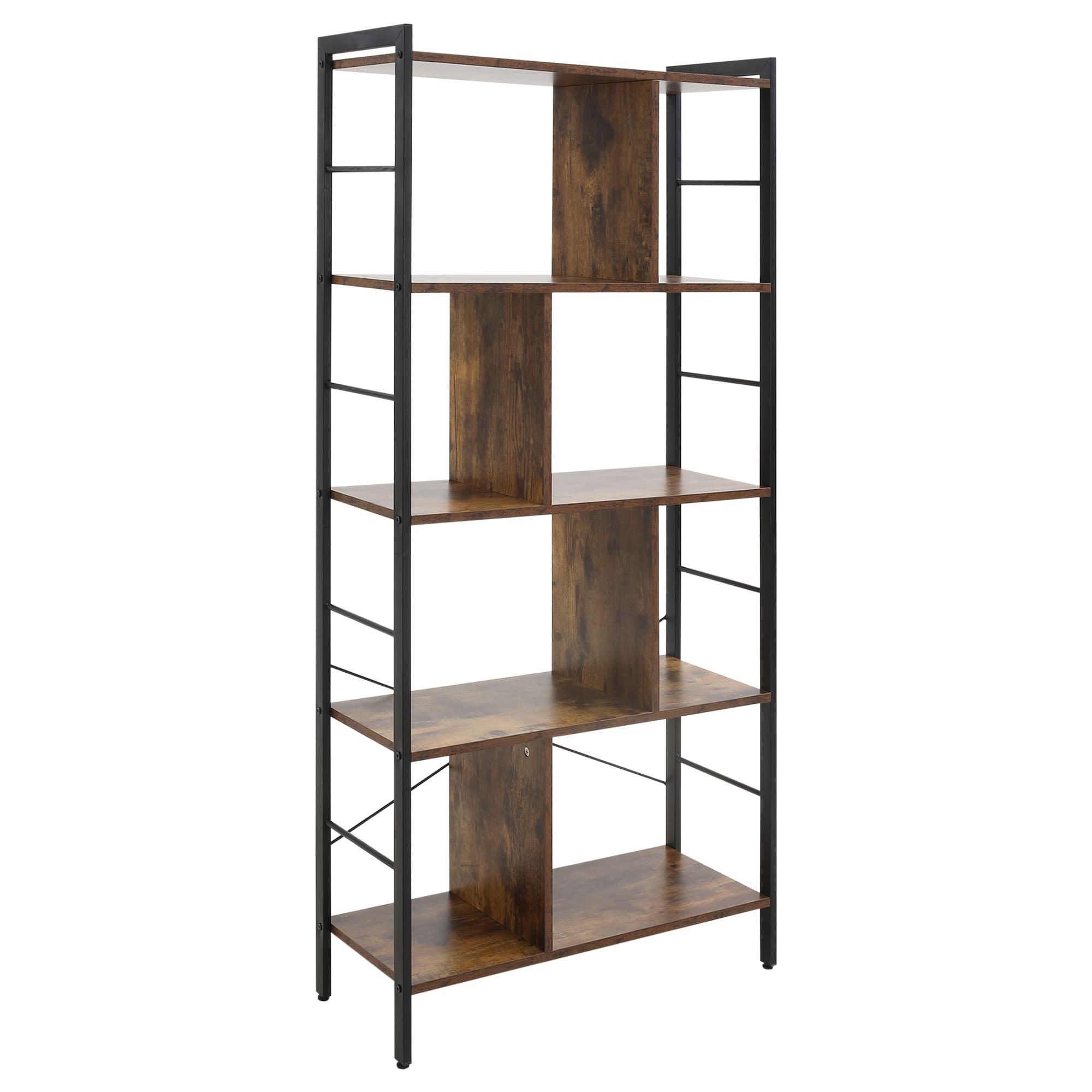 HOMCOM Bibliothèque étagère de rangement à 5 niveaux avec compartiments ouverts 74 x 30 x 157,5 cm brun rustique et noir