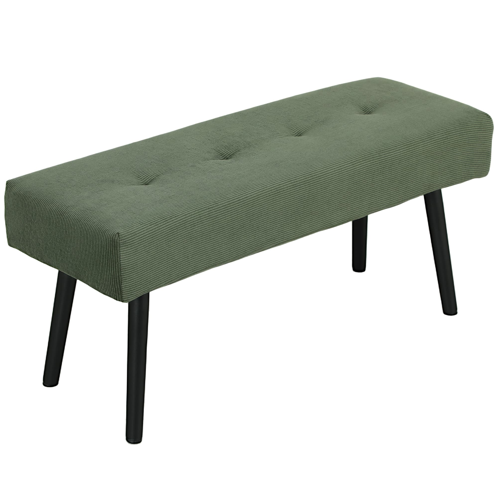 HOMCOM Banc banquette bout de lit rembourré en velours côtelé et pieds en acier noir charge 220 Kg 100 x 36 x 45 cm vert