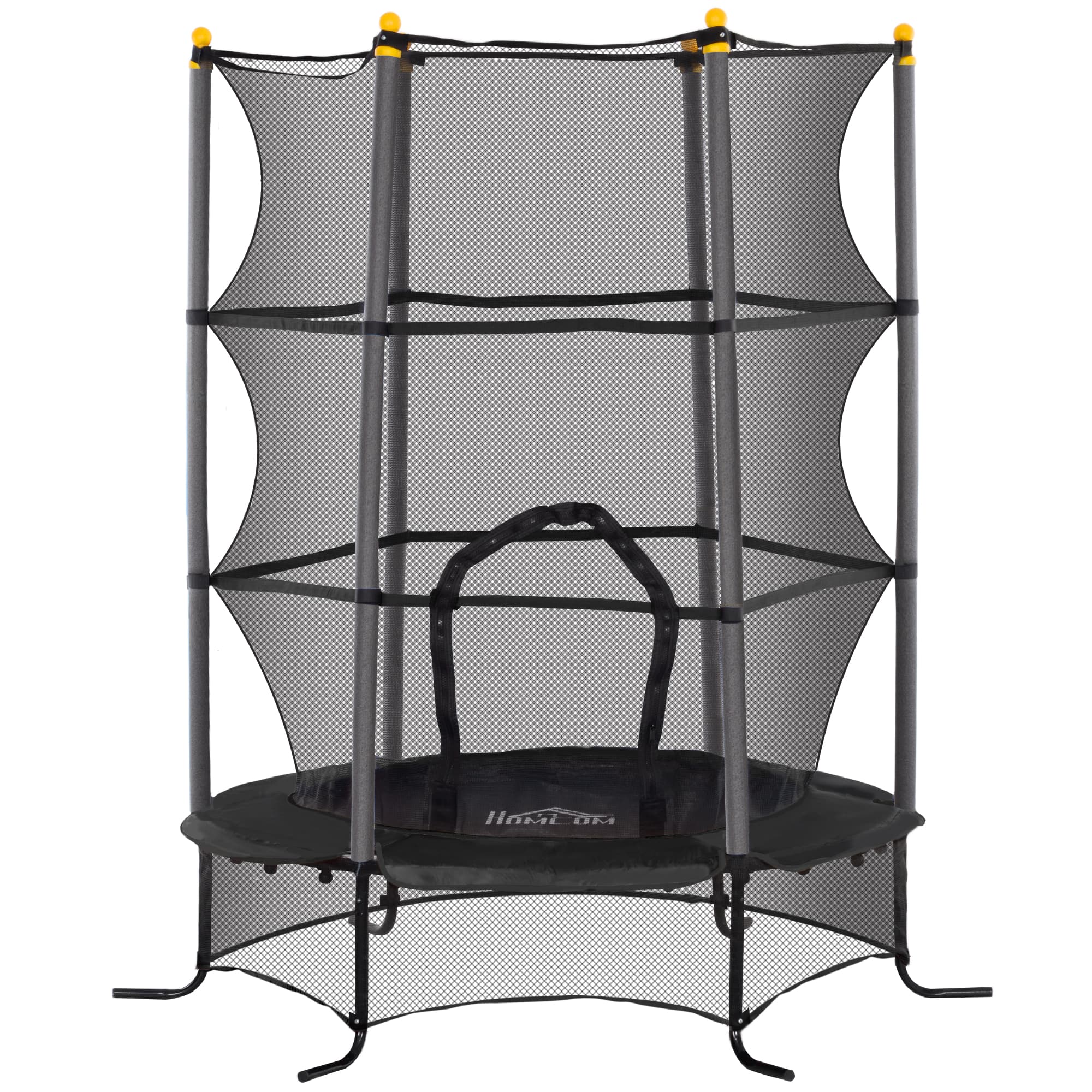 HOMCOM Trampoline Enfant Ø 1,63 × 1,9H m Filet de sécurité Porte zipée Couvre-Ressorts 6 poteaux rembourrés Inclus Noir