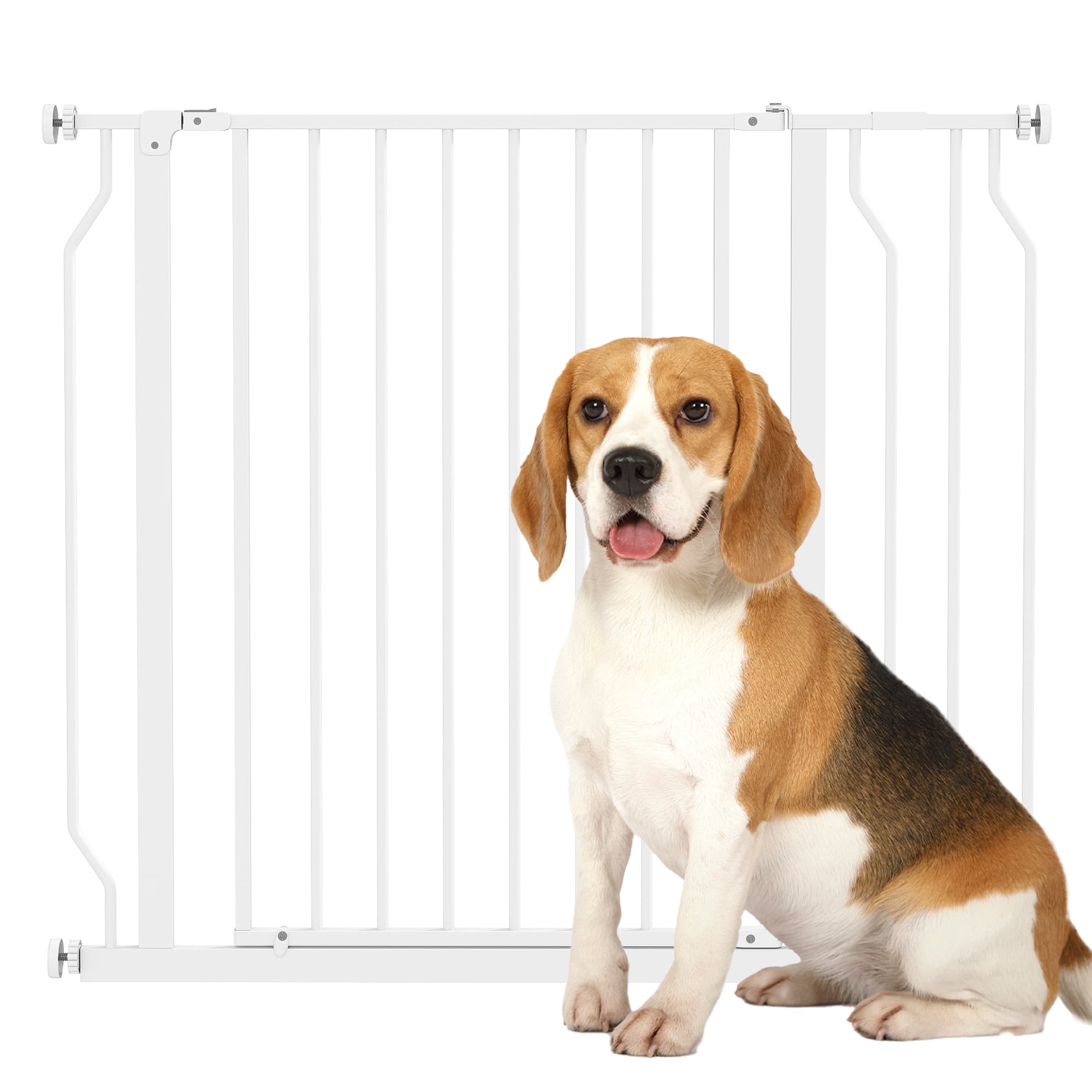 PawHut Barrière de sécurité longueur réglable barrière escaliers couloirs portes sans perçage en acier et ABS dim. 95L x 76H cm blanc